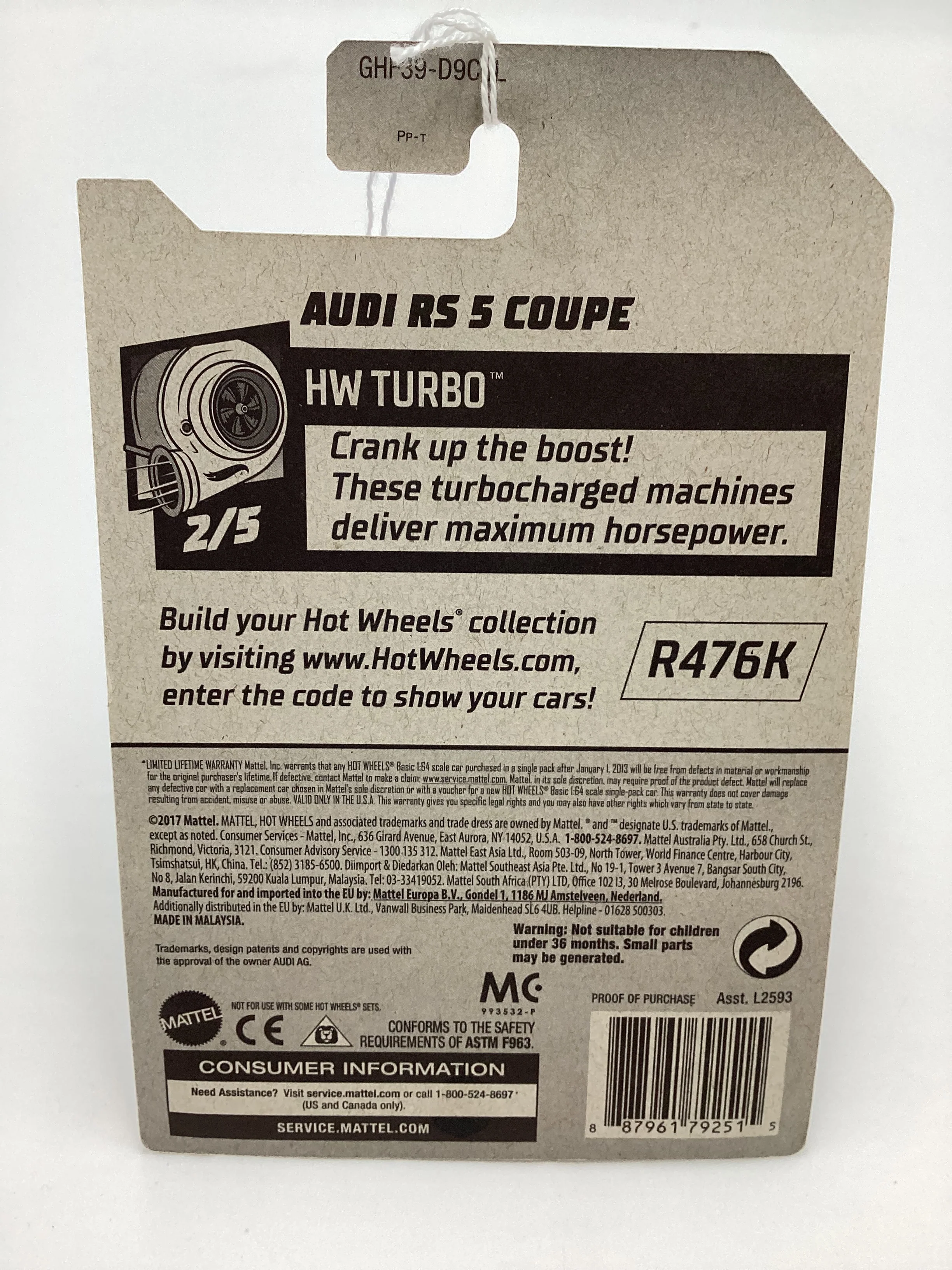 2020 Hot Wheels #118 Audi RS 5 Coupe Black 65A - Image 6