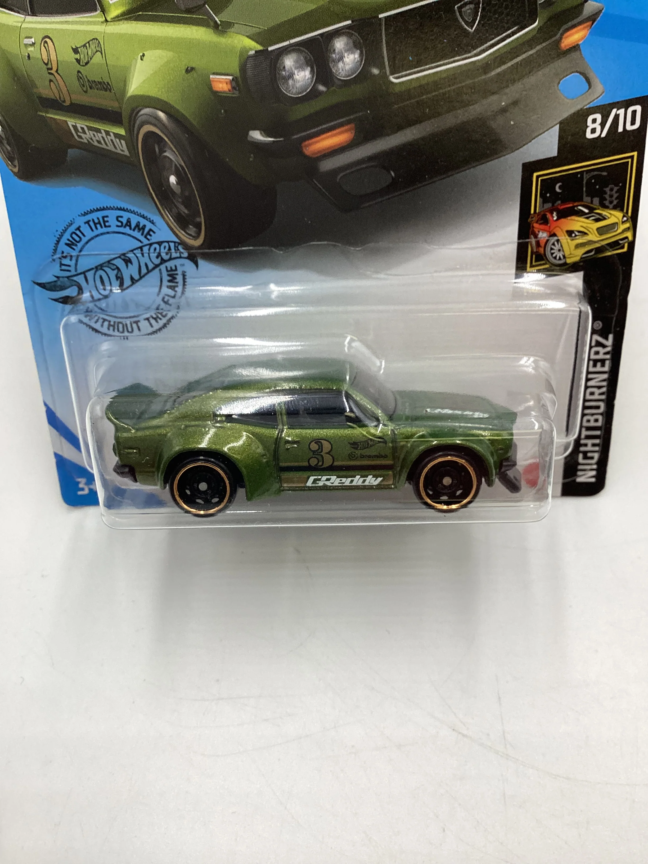 2020 Hot wheels Nightburnerz #243 91 Mazda RX-3 Green 87C - Image 2