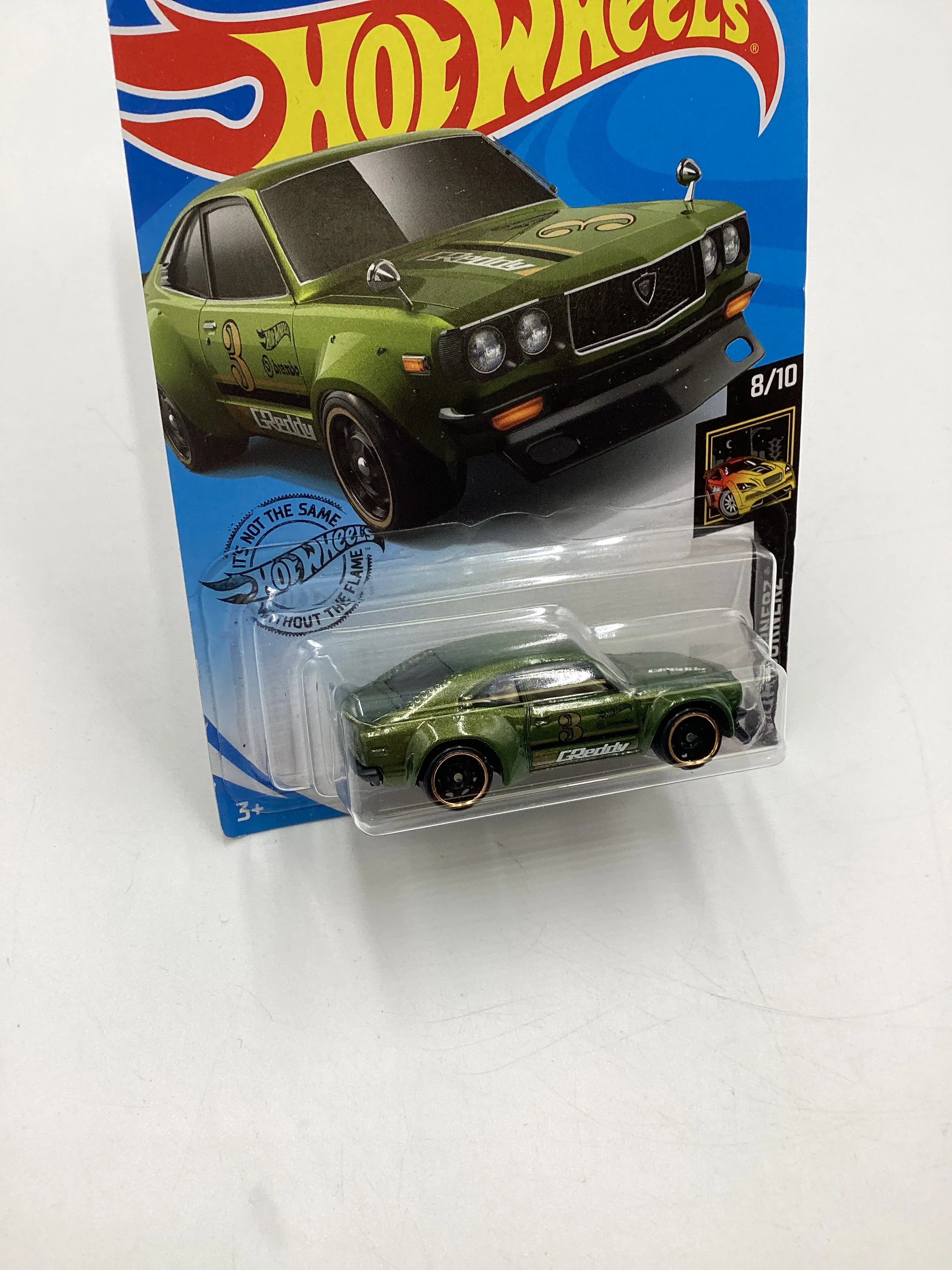 2020 Hot wheels Nightburnerz #243 91 Mazda RX-3 Green 87C - Image 4