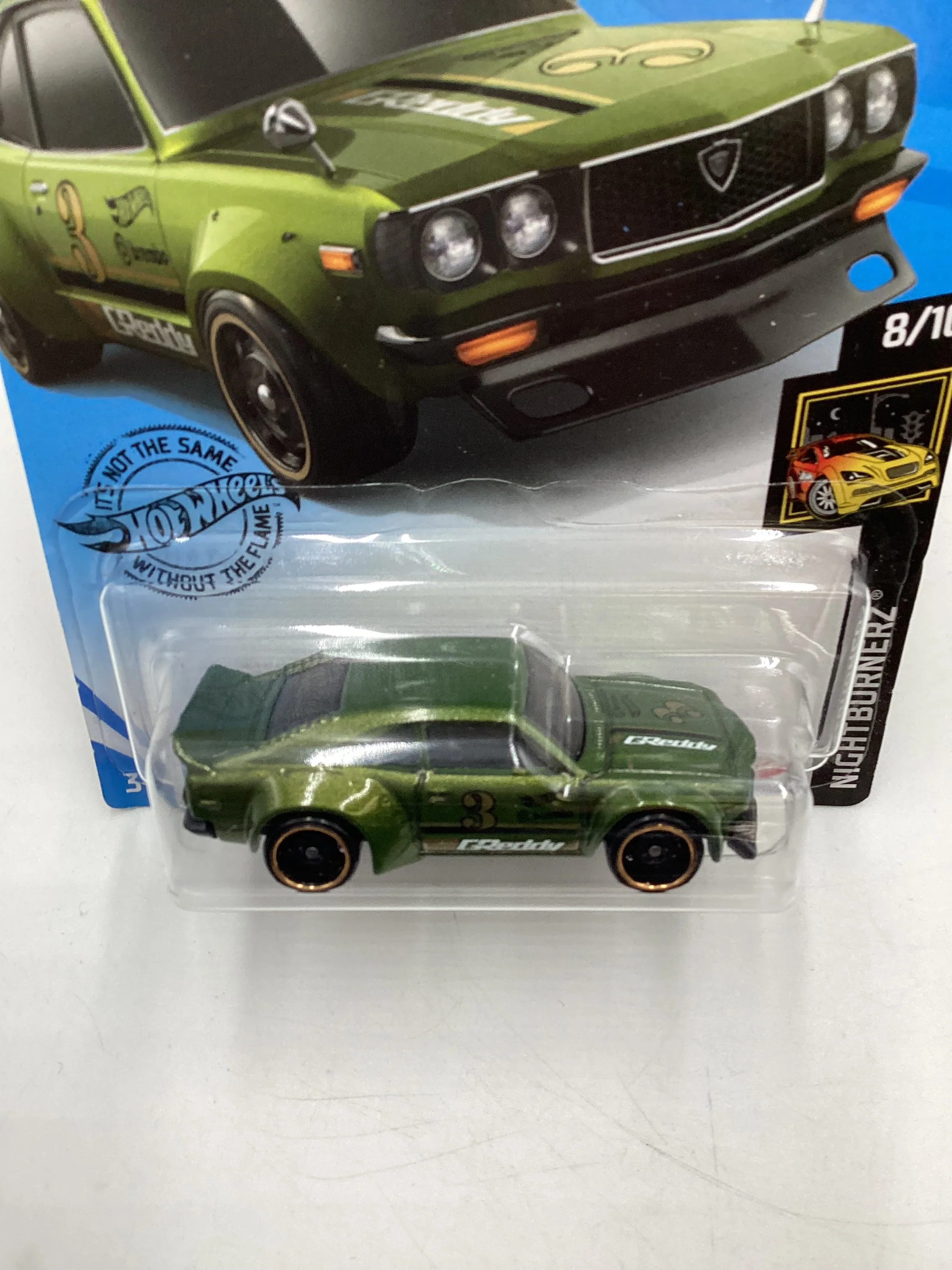 2020 Hot wheels Nightburnerz #243 91 Mazda RX-3 Green 87C - Image 5