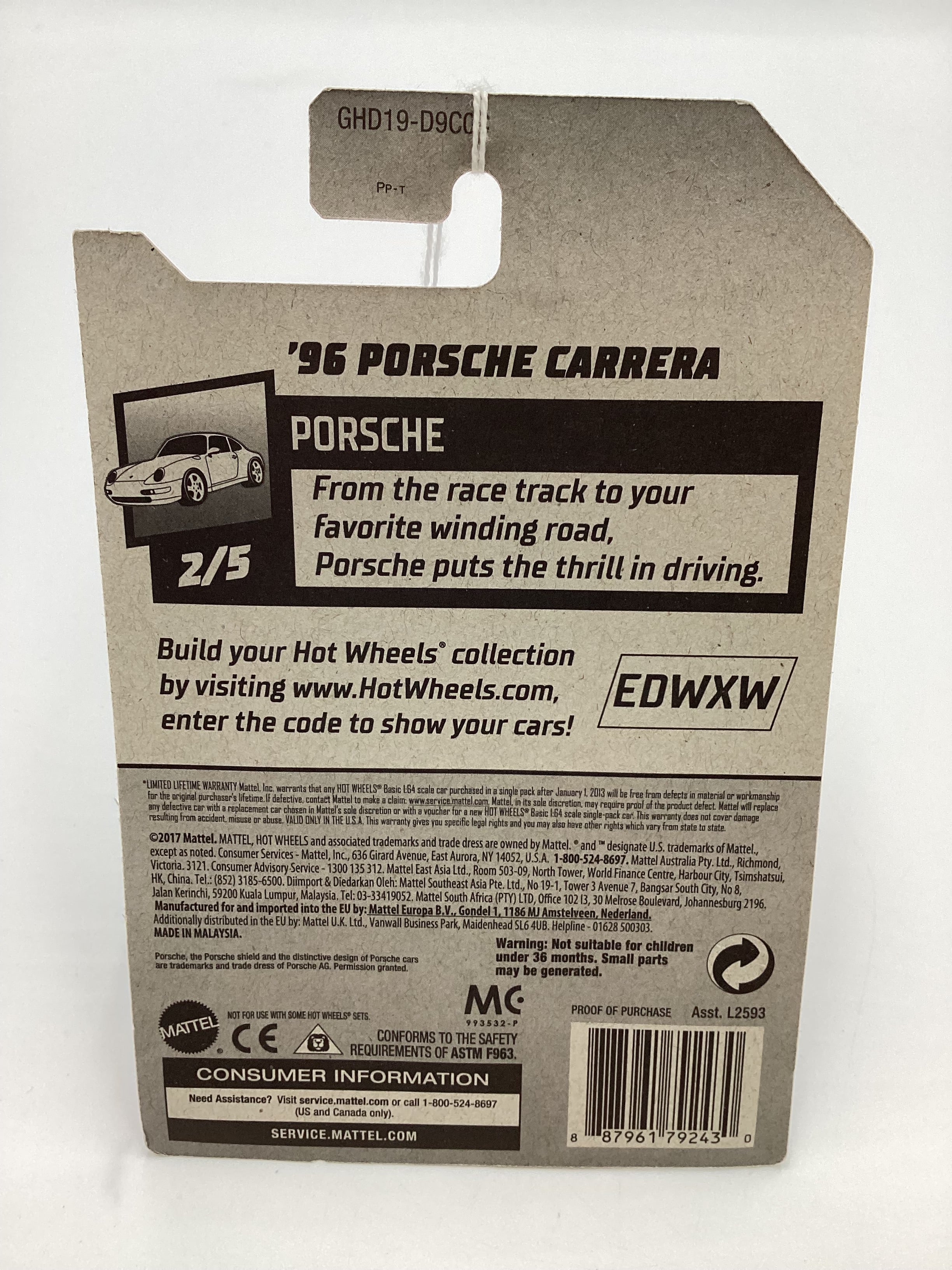 2020 Hot Wheels #72 96 Porsche Carrera Black 98B - Image 7