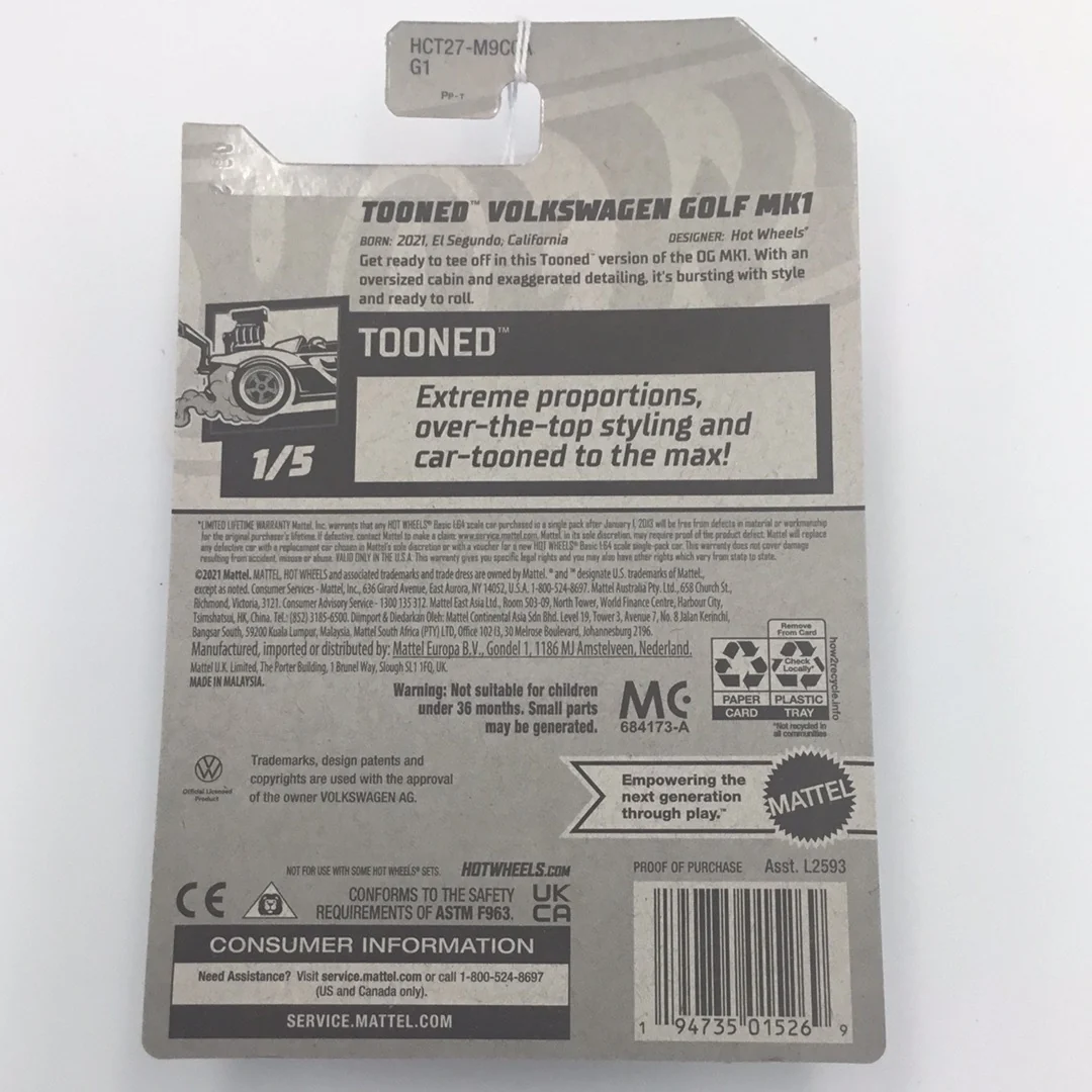 2022 hot wheels A Case # 10 Tooned Volkswagen Golf MK1 97D - Image 4