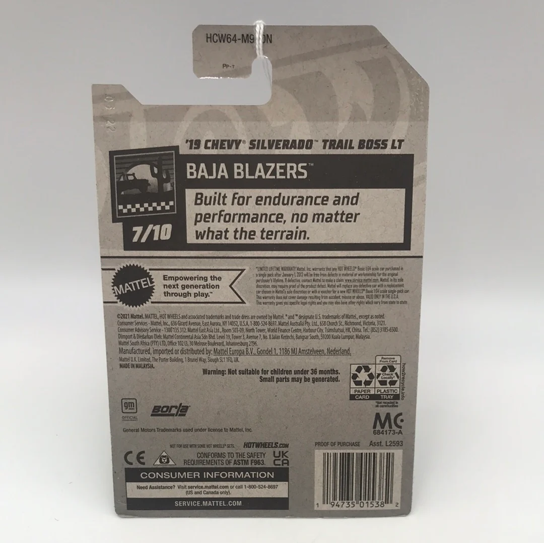 2022 hot wheels N case #53 19 Chevy Silverado trail boss LT white borla 7E - Image 4