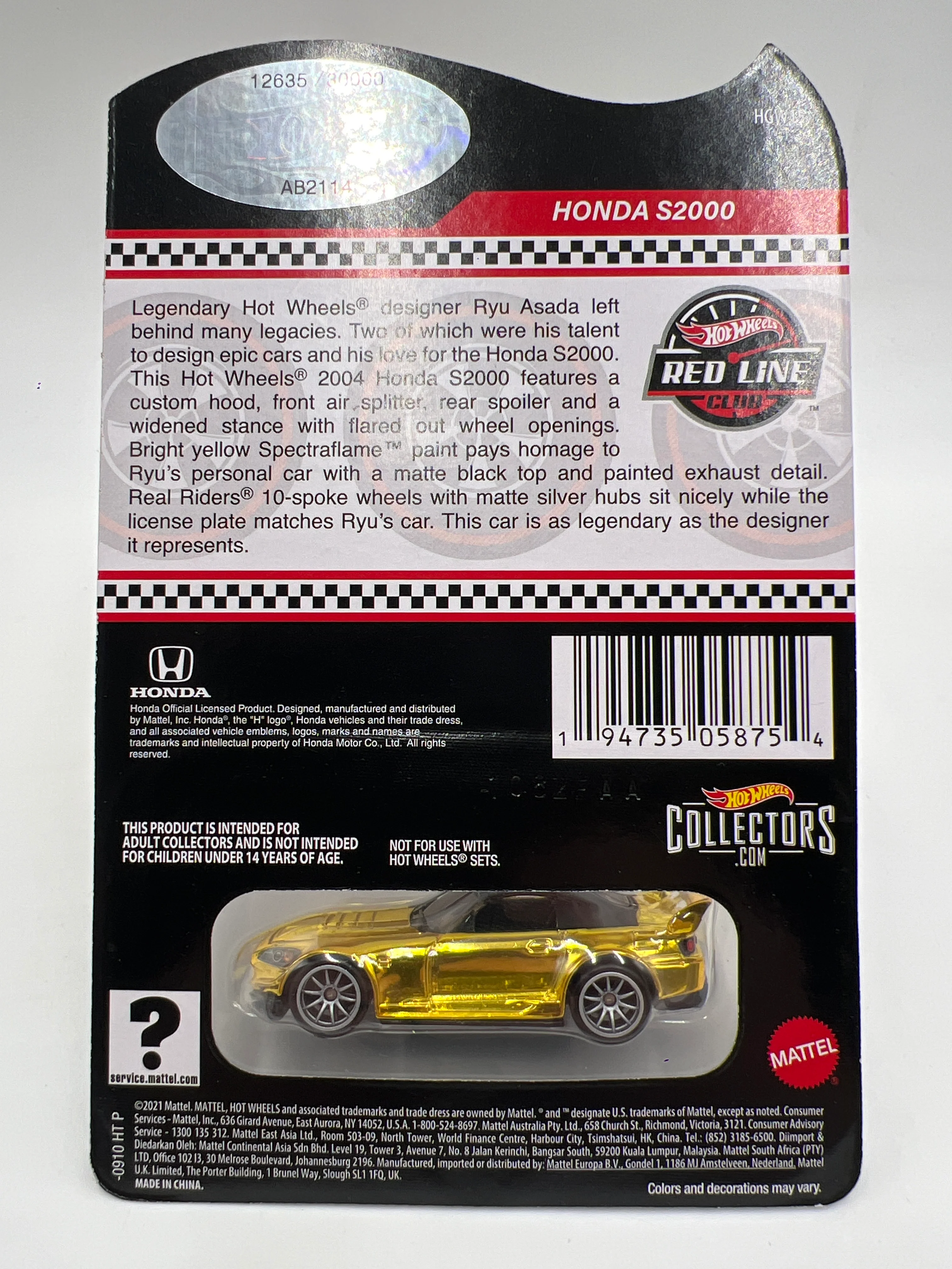 2022 Hot Wheels RLC #12635/30000 Ryu Honda S2000 Gold W/Protector - Image 6