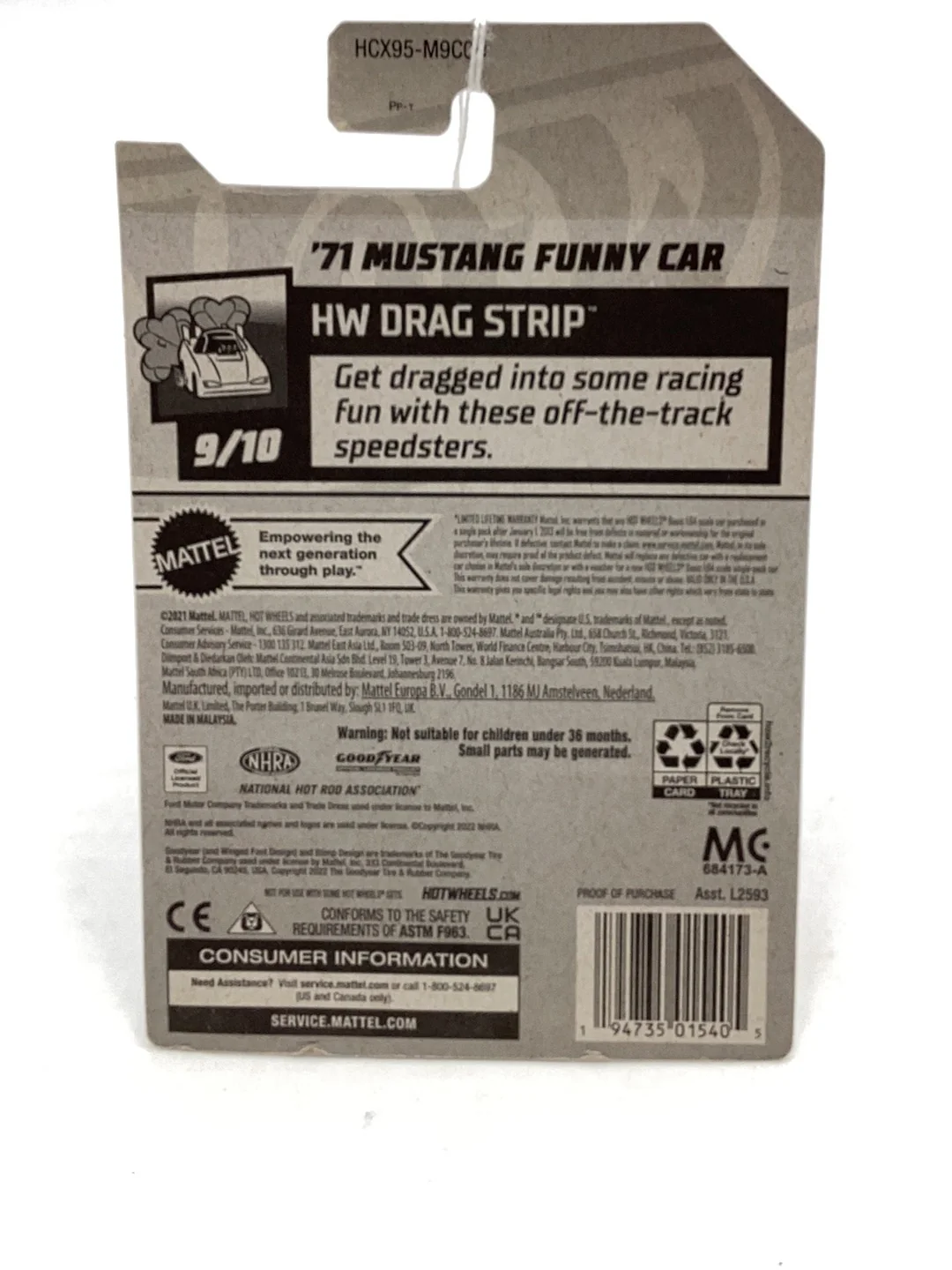 2022 Hot wheels treasure hunt #245 71 Mustang Funny Car cracked blister 277F - Image 7