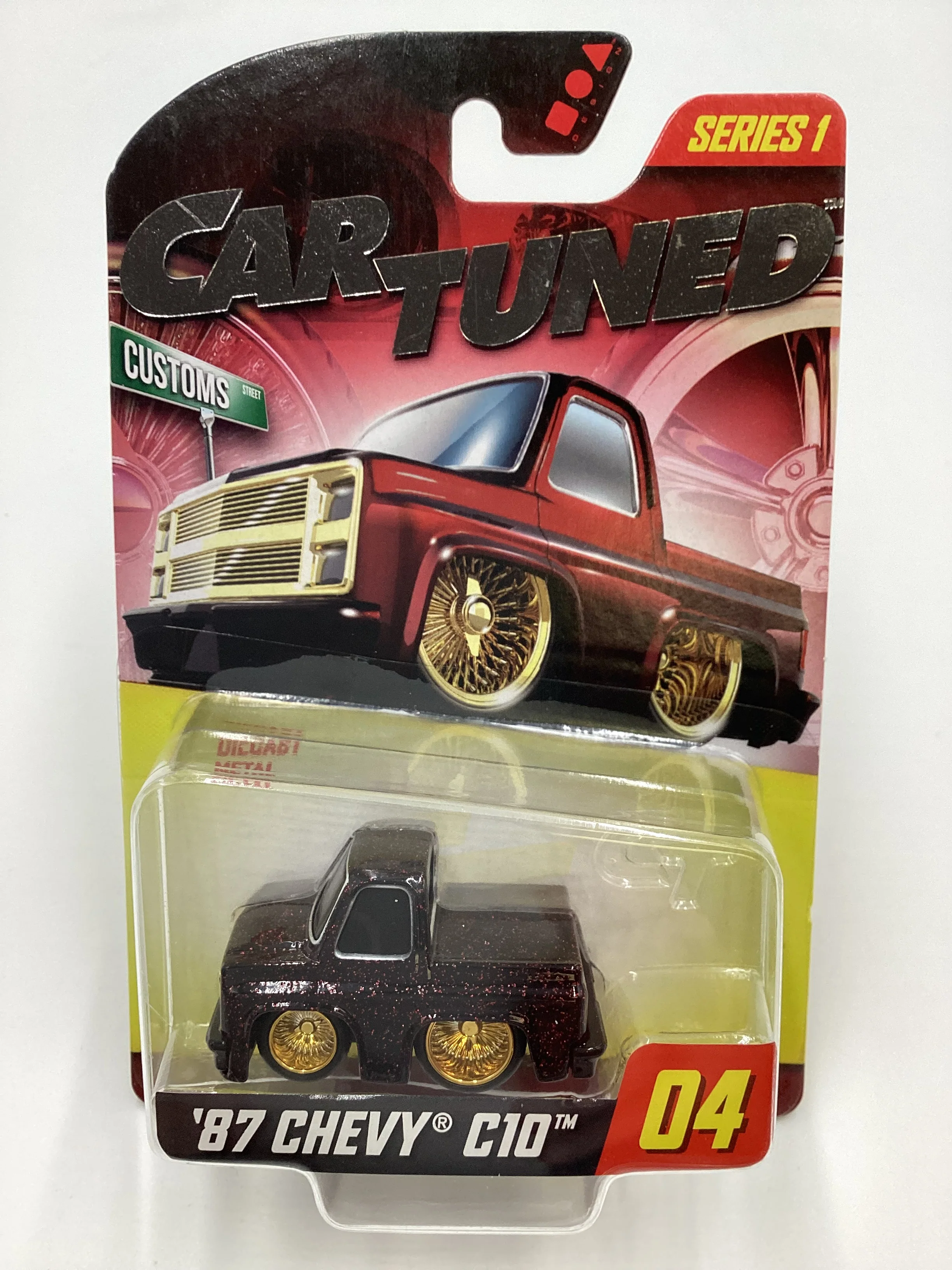 2024 Car Tuned Series 1 #04 87 Chevy C10 Black / Red Metal Flake Walgreens Exclusive with protector - Image 2