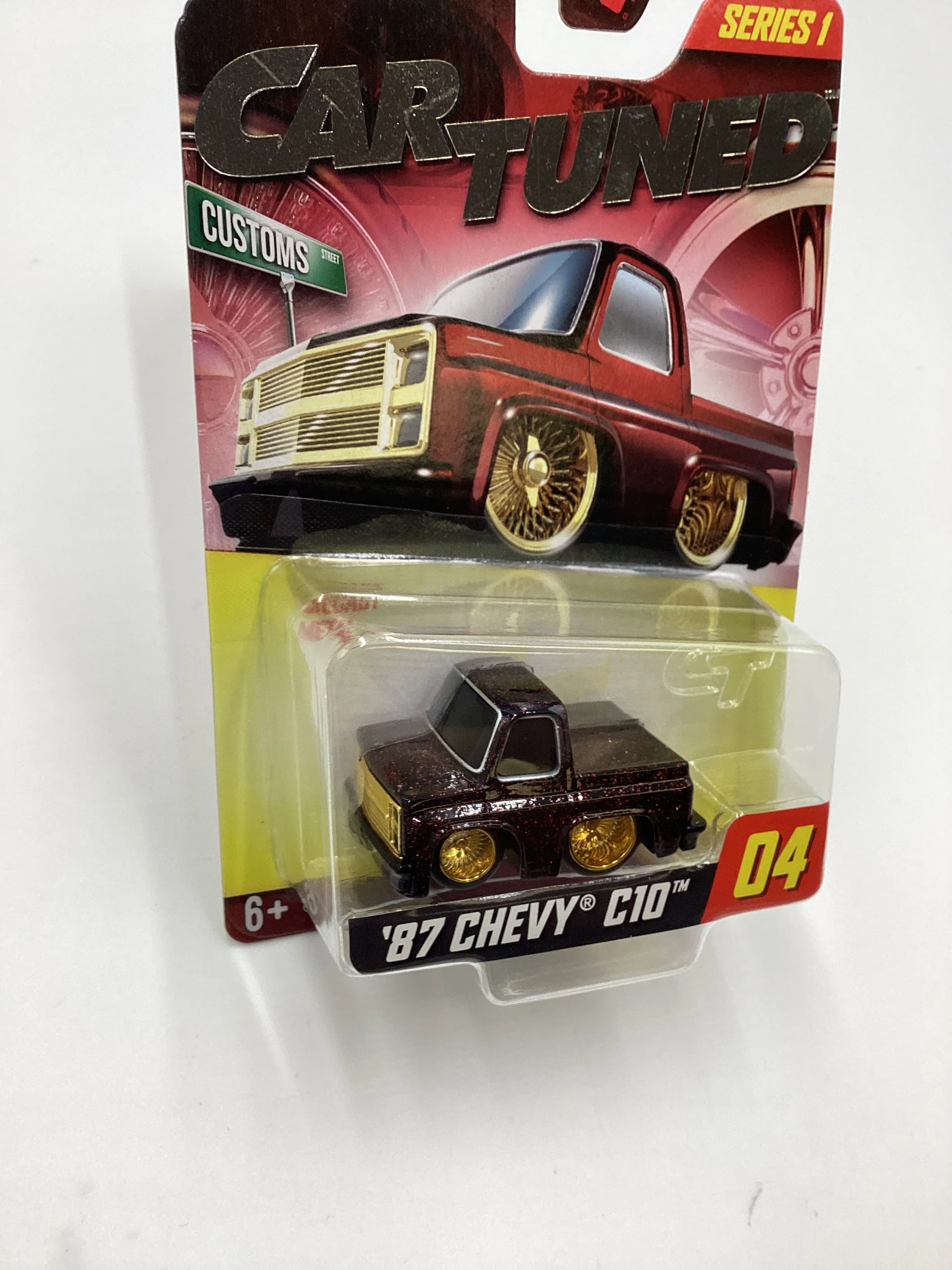 2024 Car Tuned Series 1 #04 87 Chevy C10 Black / Red Metal Flake Walgreens Exclusive with protector - Image 5