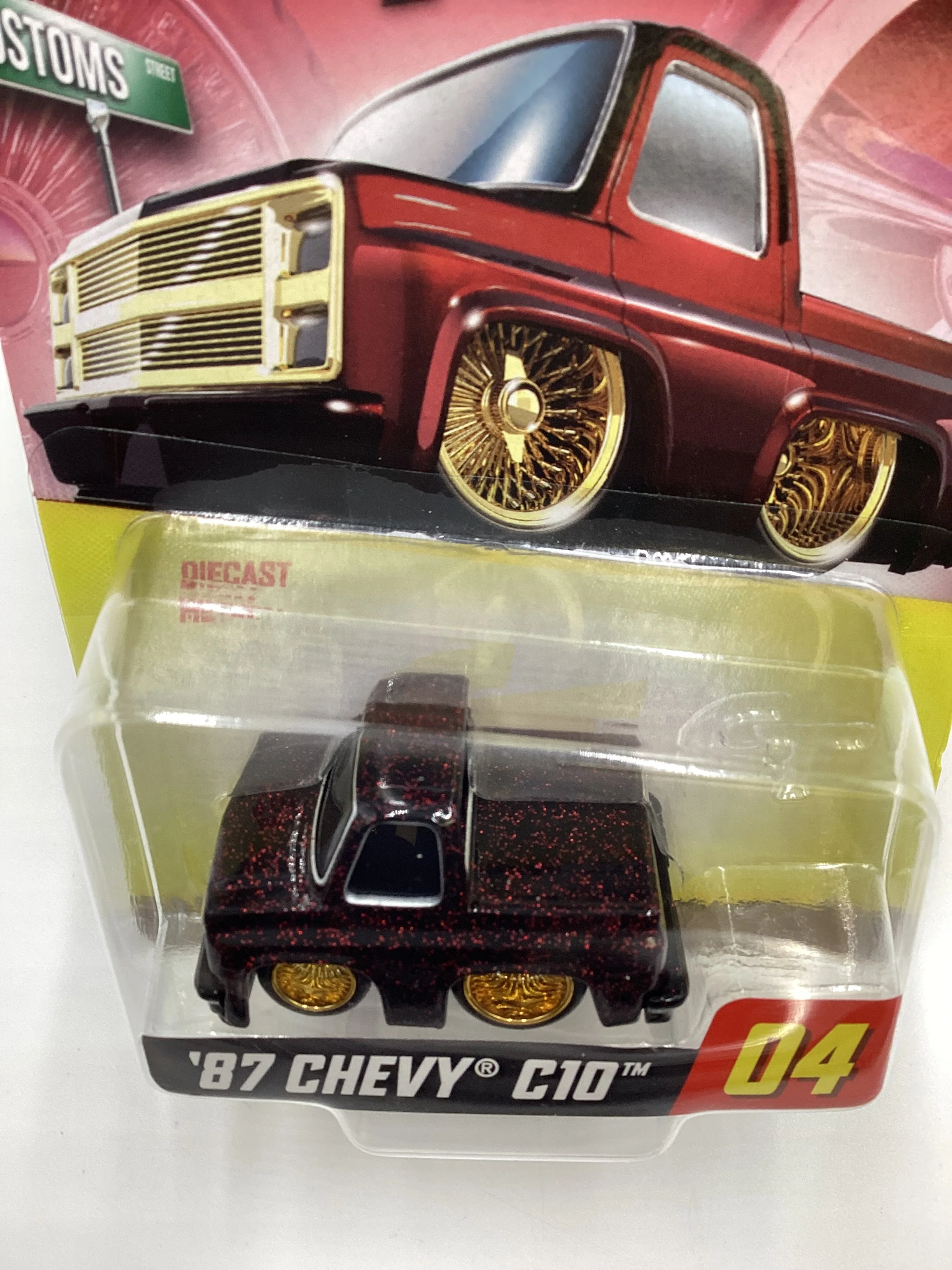 2024 Car Tuned Series 1 #04 87 Chevy C10 Black / Red Metal Flake Walgreens Exclusive with protector - Image 6
