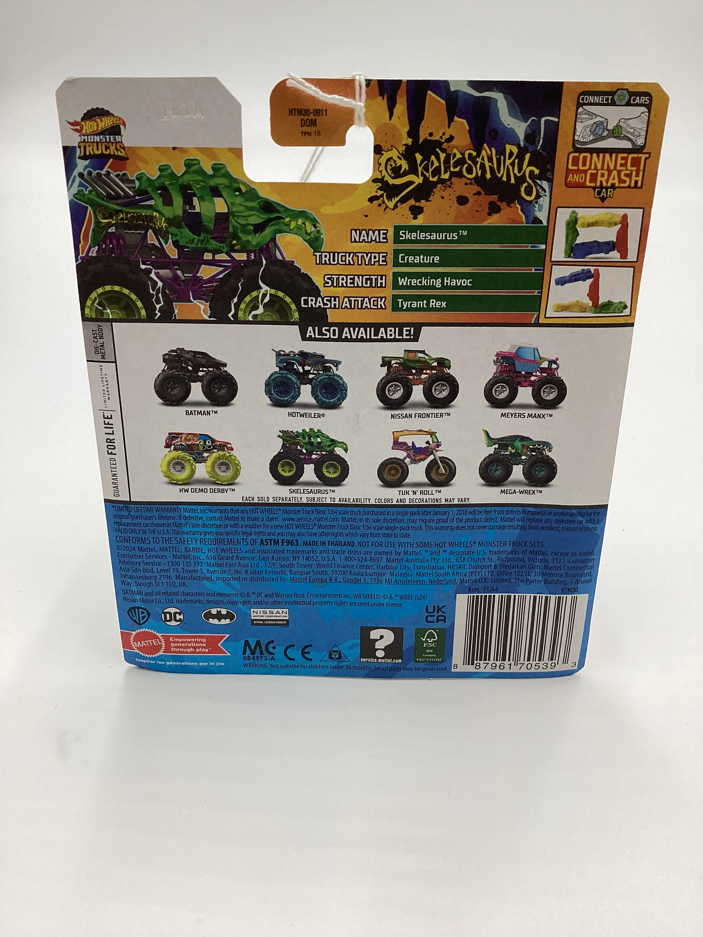 2024 Hot wheels Monster Trucks Power Smashers #1 Skelesaurus Green 133E - Image 6