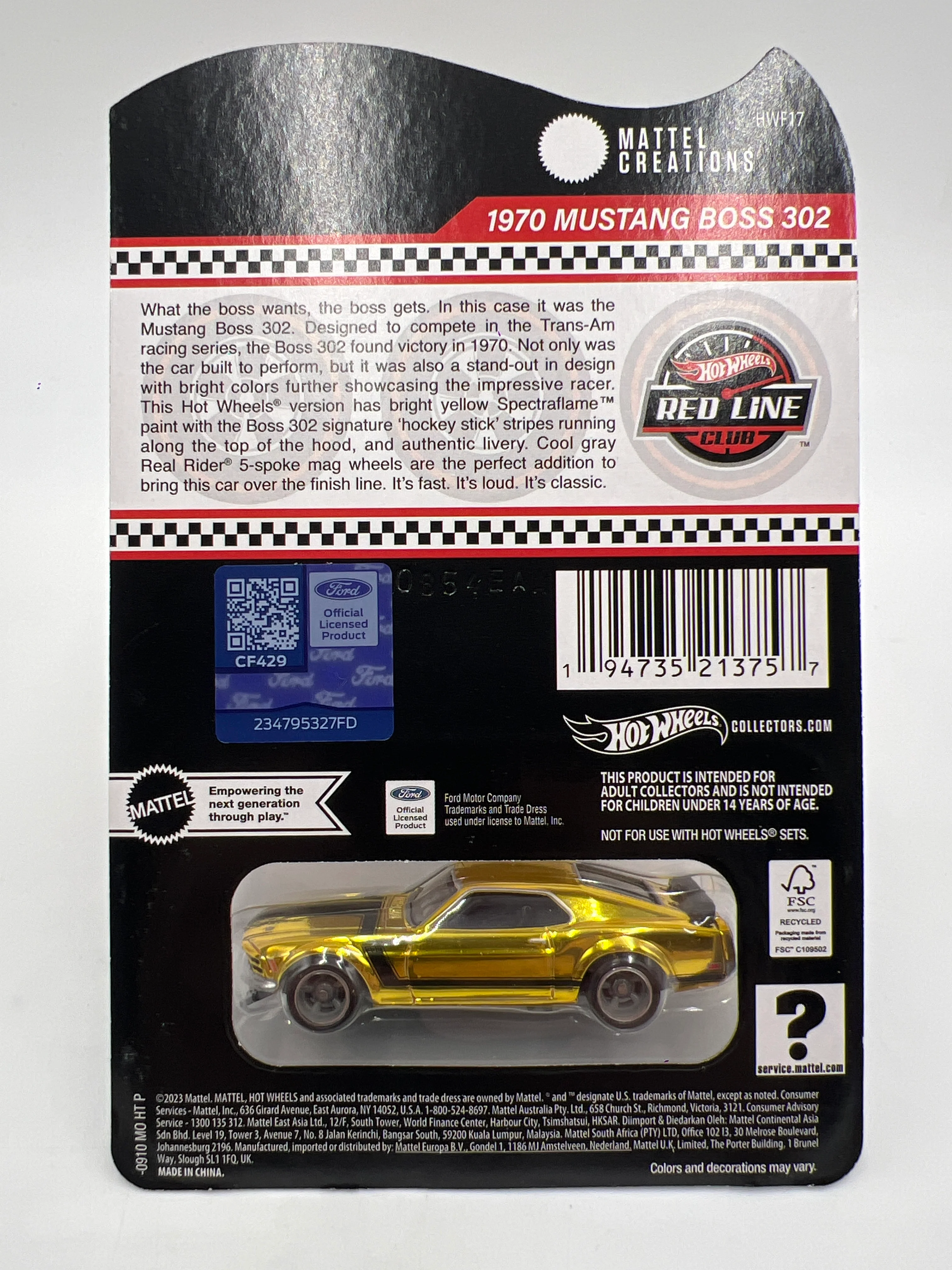 2024 Hot Wheels RLC 1970 Ford Mustang Boss 302 Gold W/Protector - Image 6
