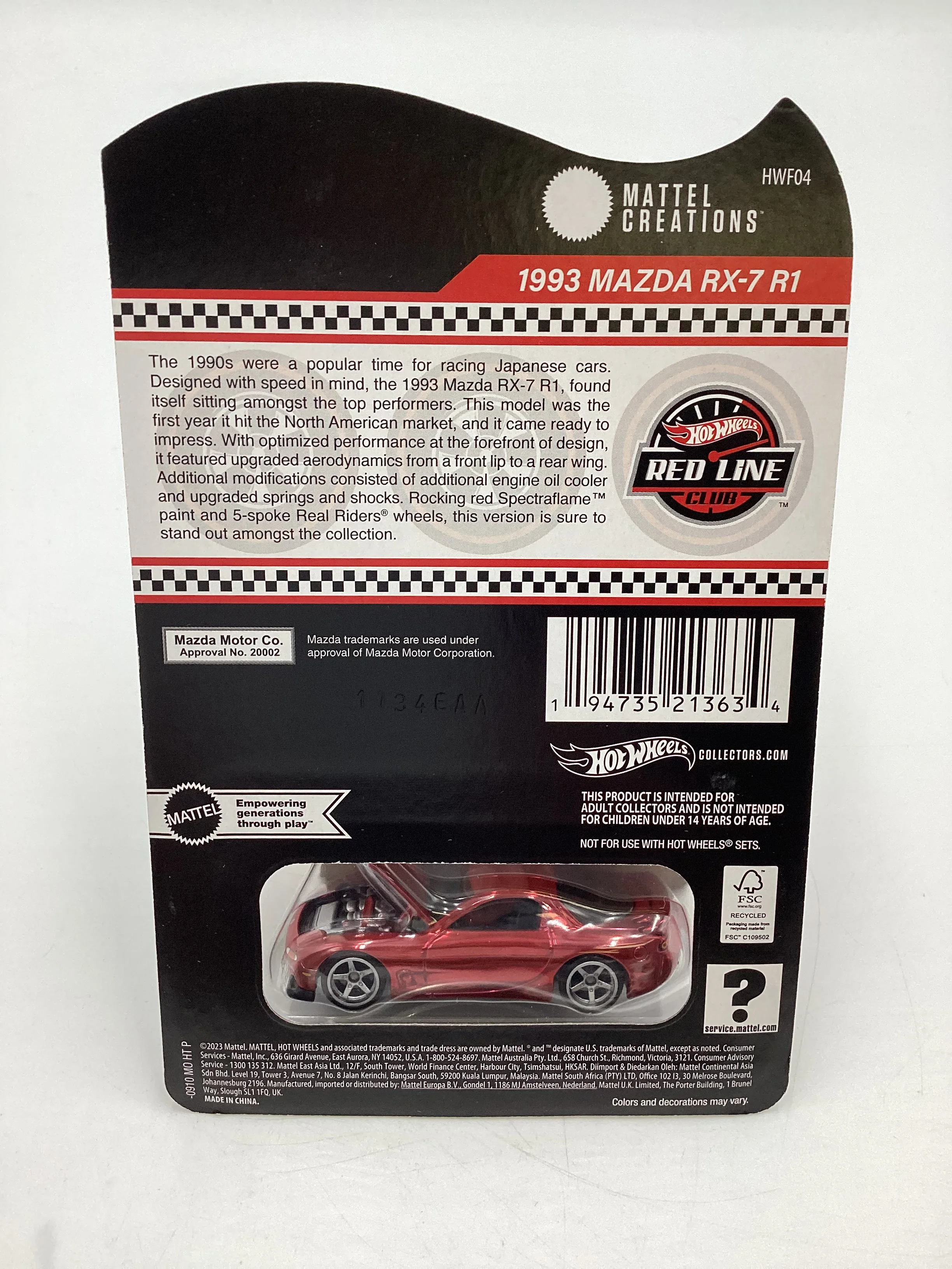 2024 Hot Wheels RLC 1993 Mazda RX-7 R1 Red with protector - Image 7