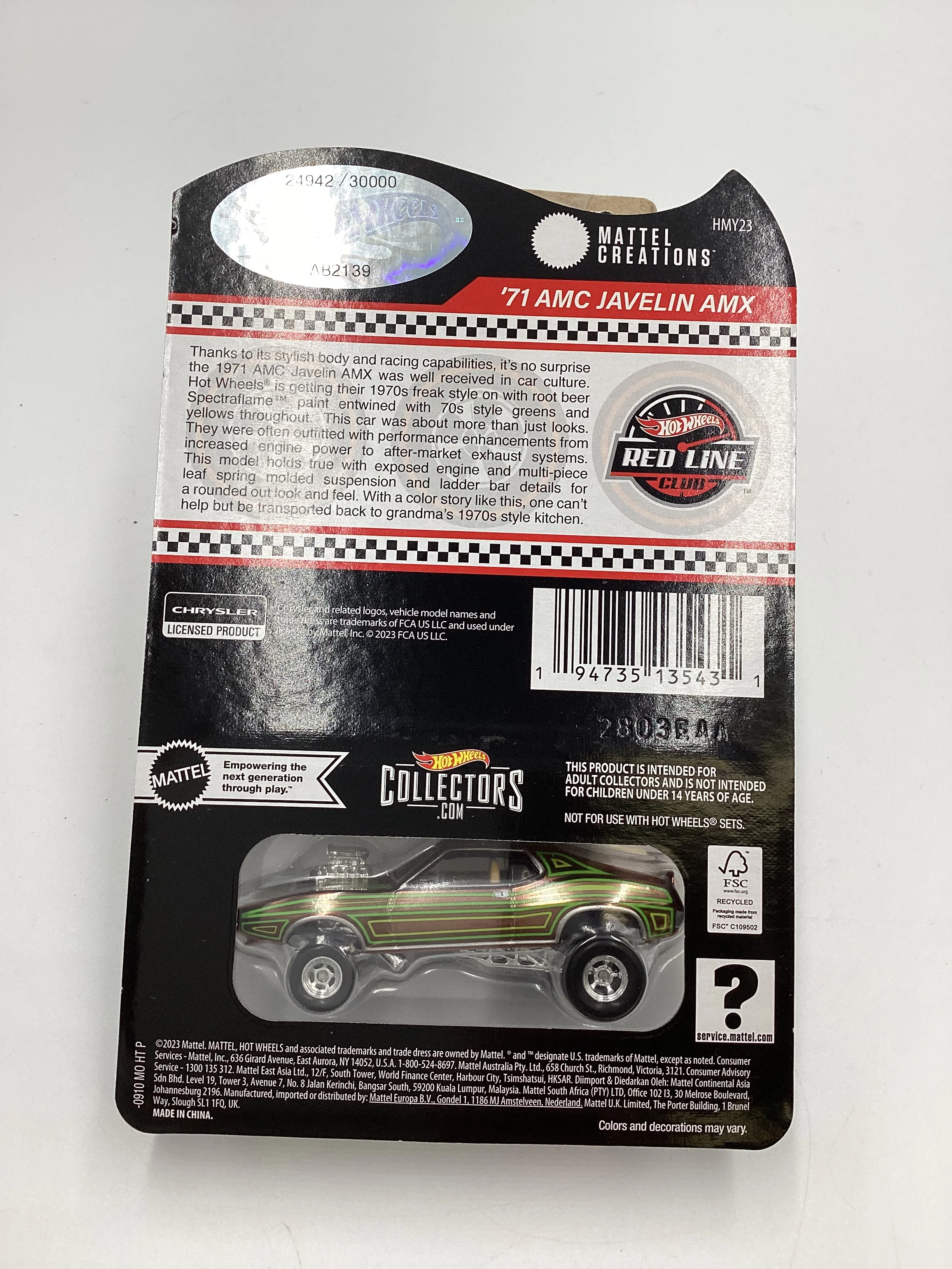 2024 Hot Wheels RLC #24942/30000 71 AMC Javelin AMX Copper/ Green - Image 8