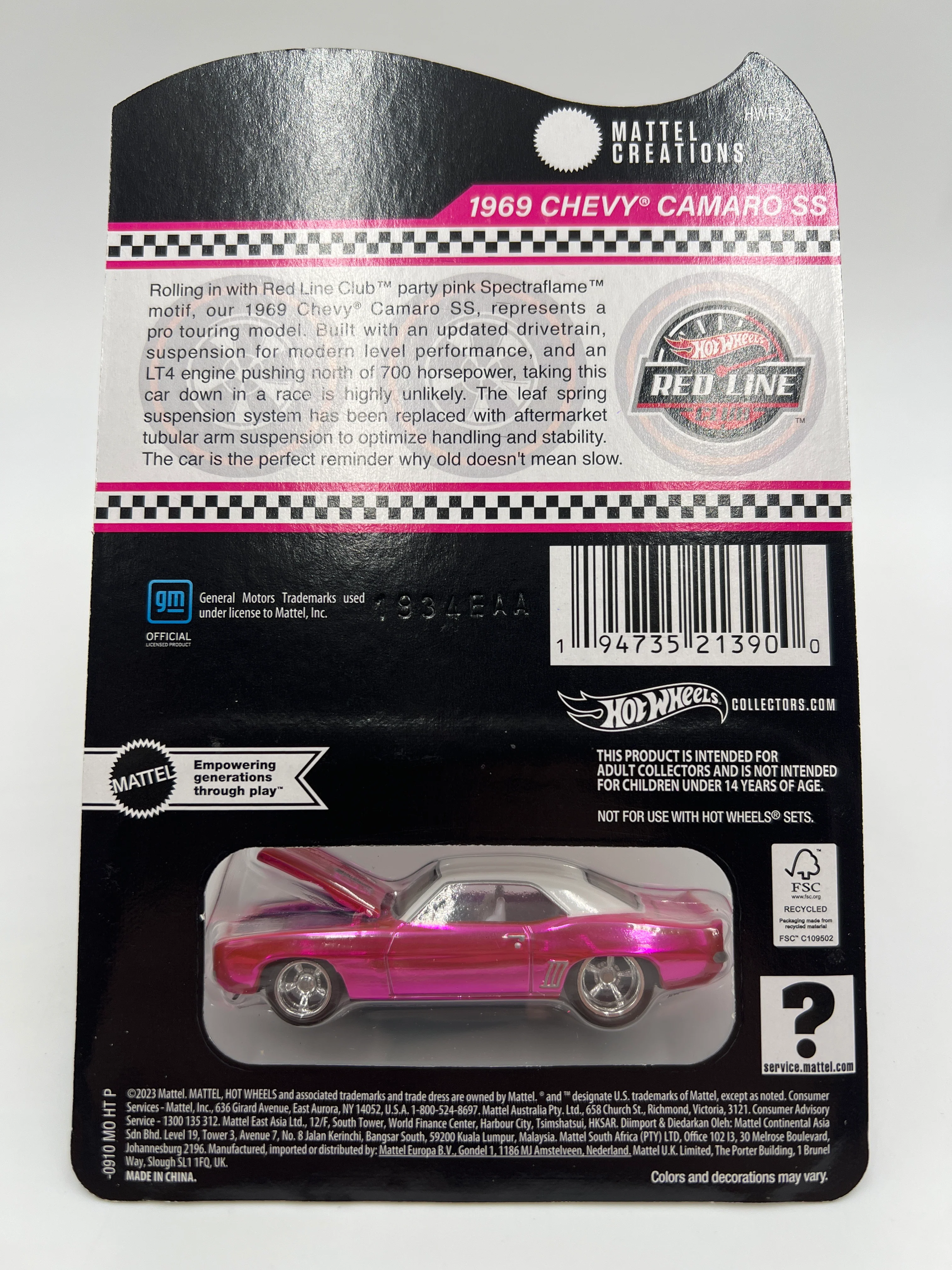 2024 Hot Wheels RLC Club Exclusive 1969 Chevy Camaro SS Pink W/Protector - Image 6