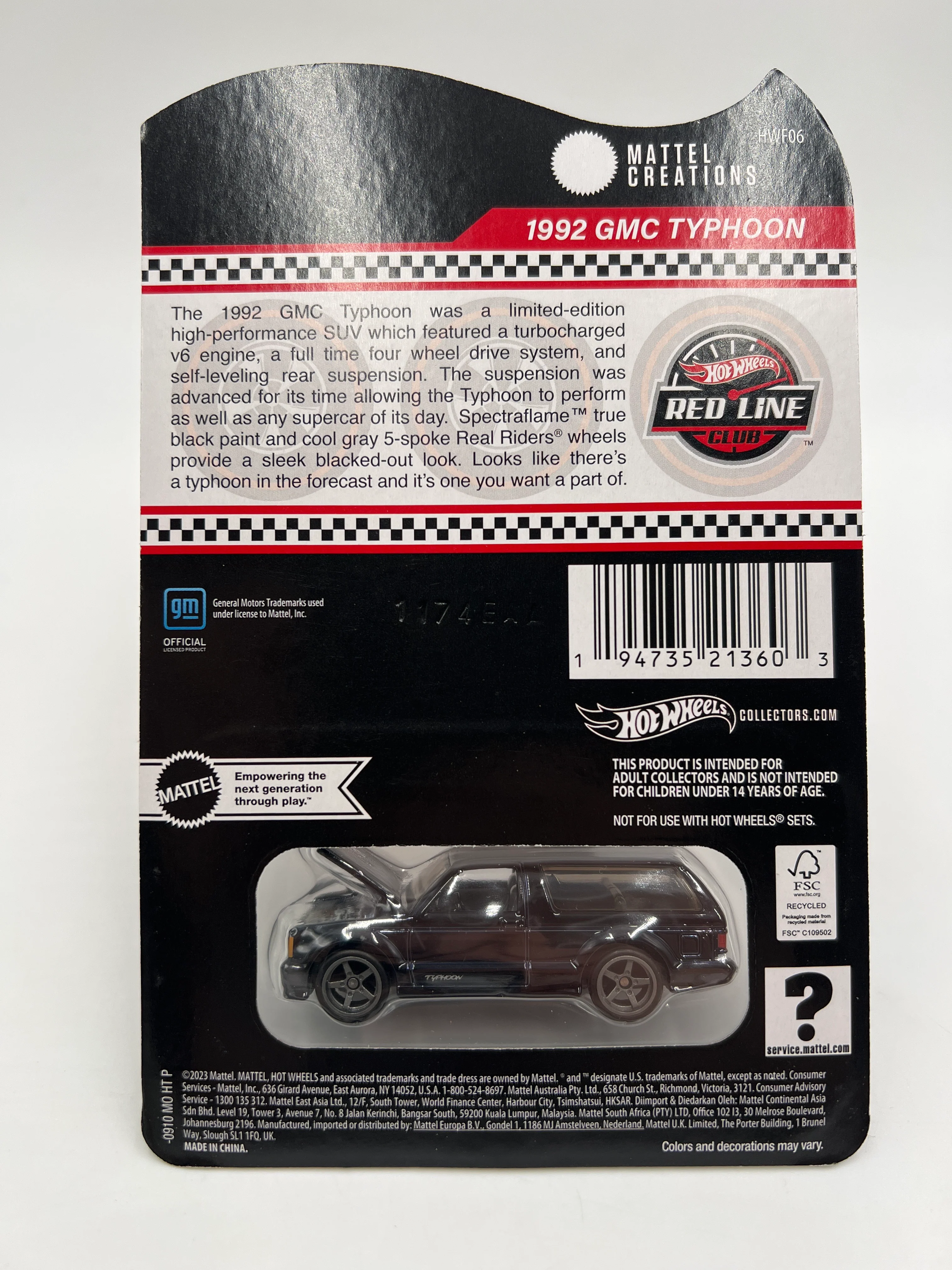 2024 Hot Wheels RLC Exclusive 1992 GMC Typhoon Black W/Protector - Image 6