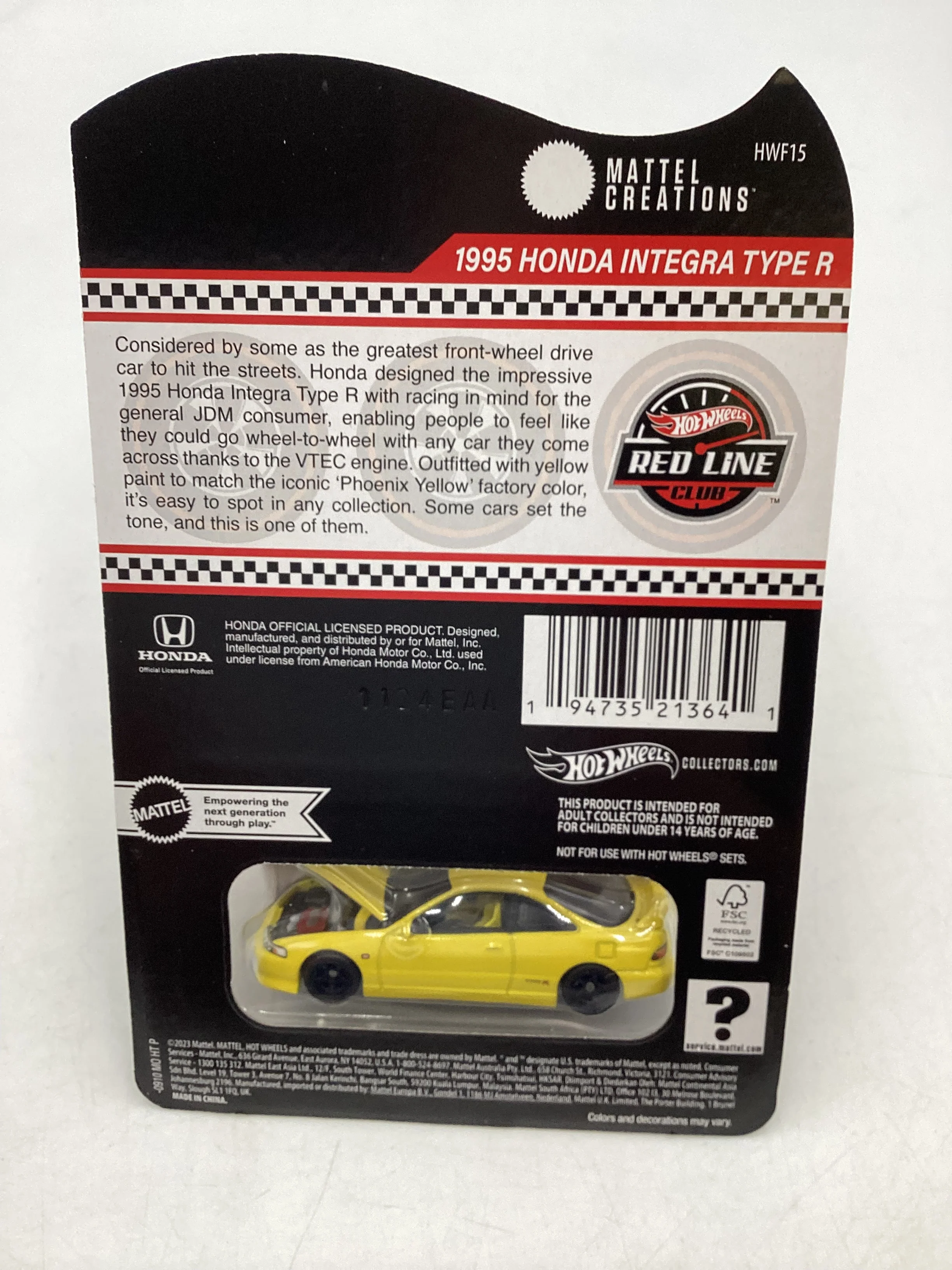 2024 Hot wheels RLC Yellow 1995 Honda Integra Type R W/ protector - Image 7