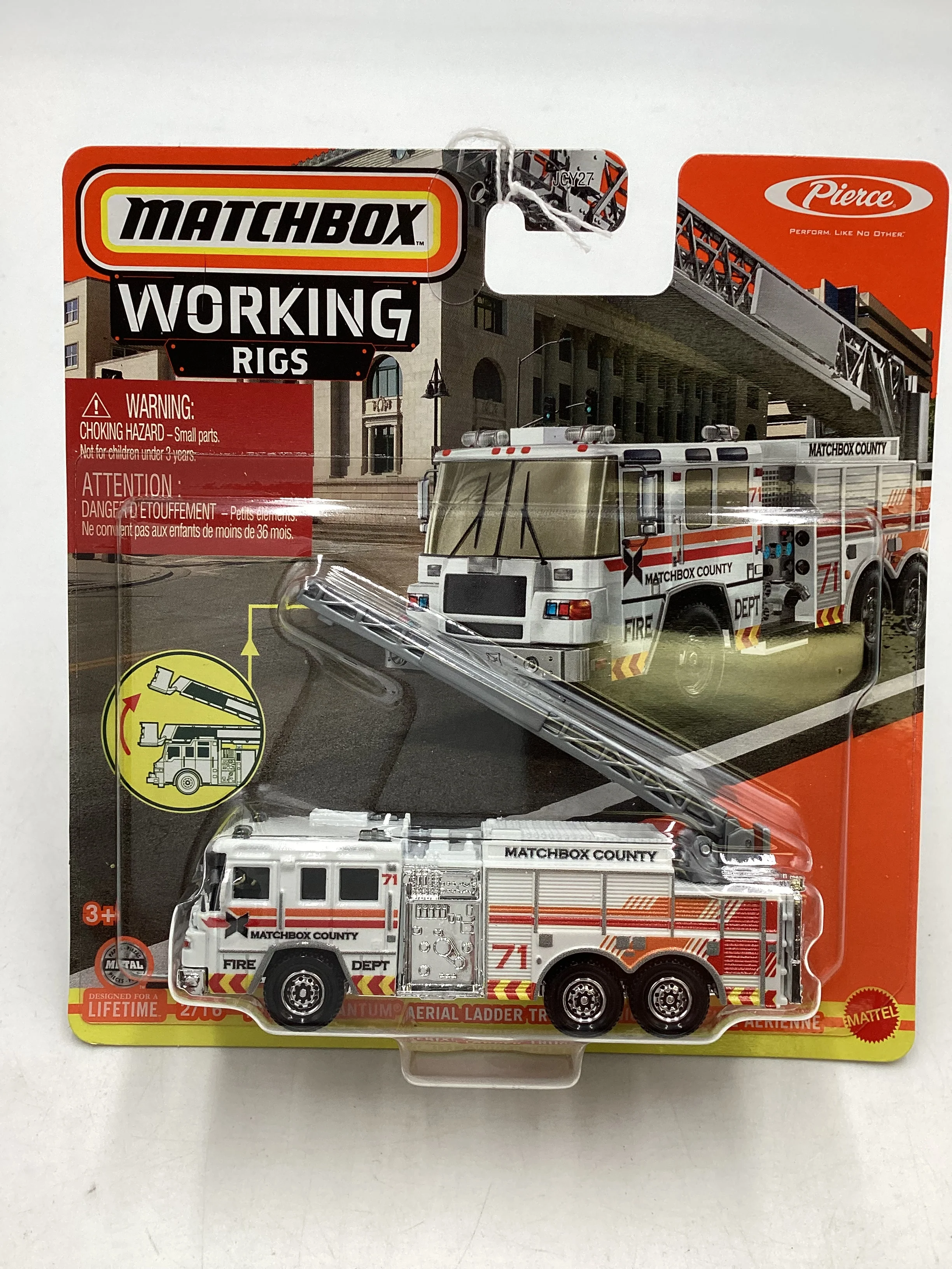 2024 Matchbox Working Rigs Pierce Quantum Aerial Ladder Truck White 168Q - Image 2