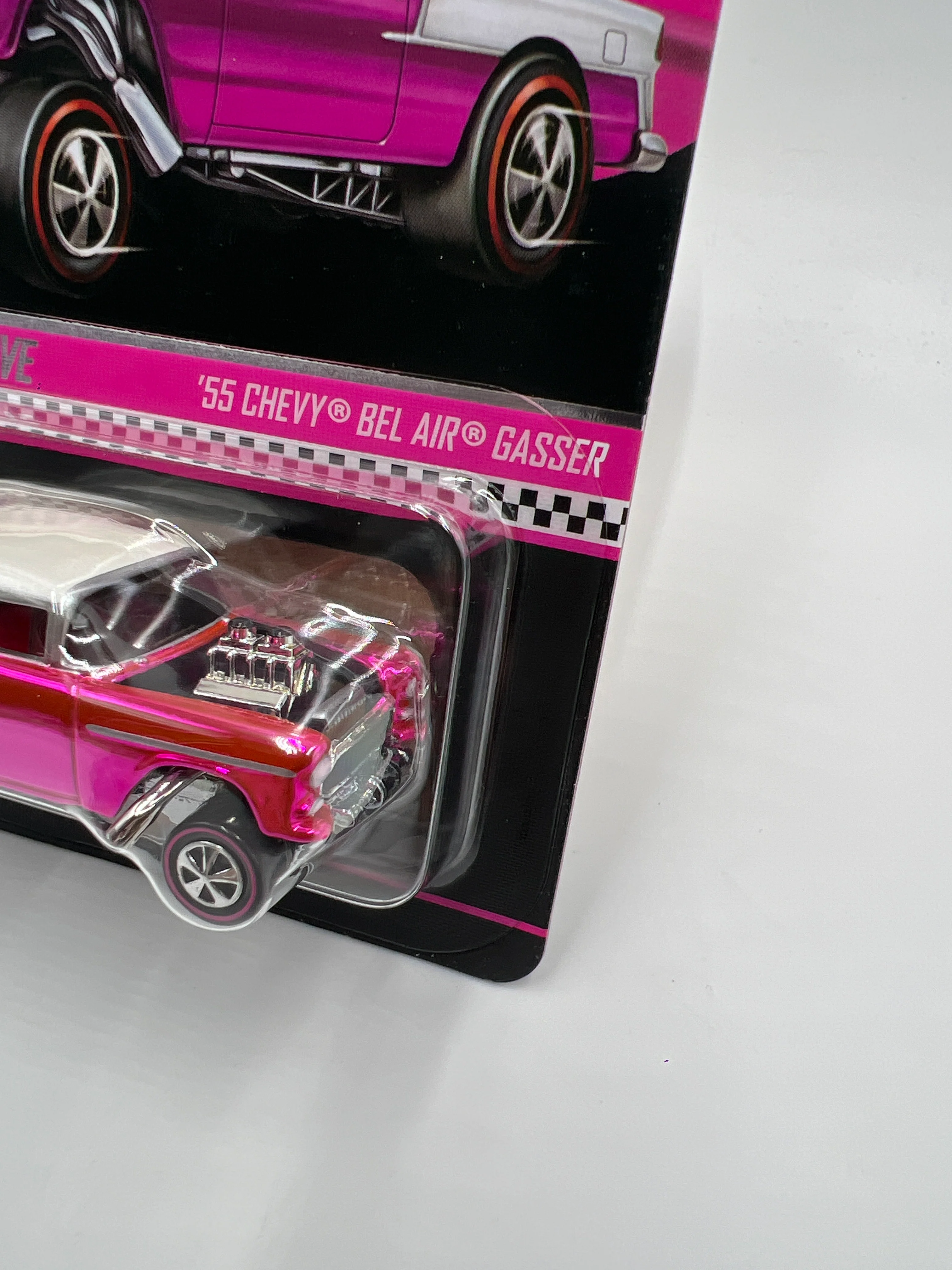 2025 Hot Wheels RLC Club Exclusive 55 Chevy Bel Air Gasser Pink W/Protector - Image 3