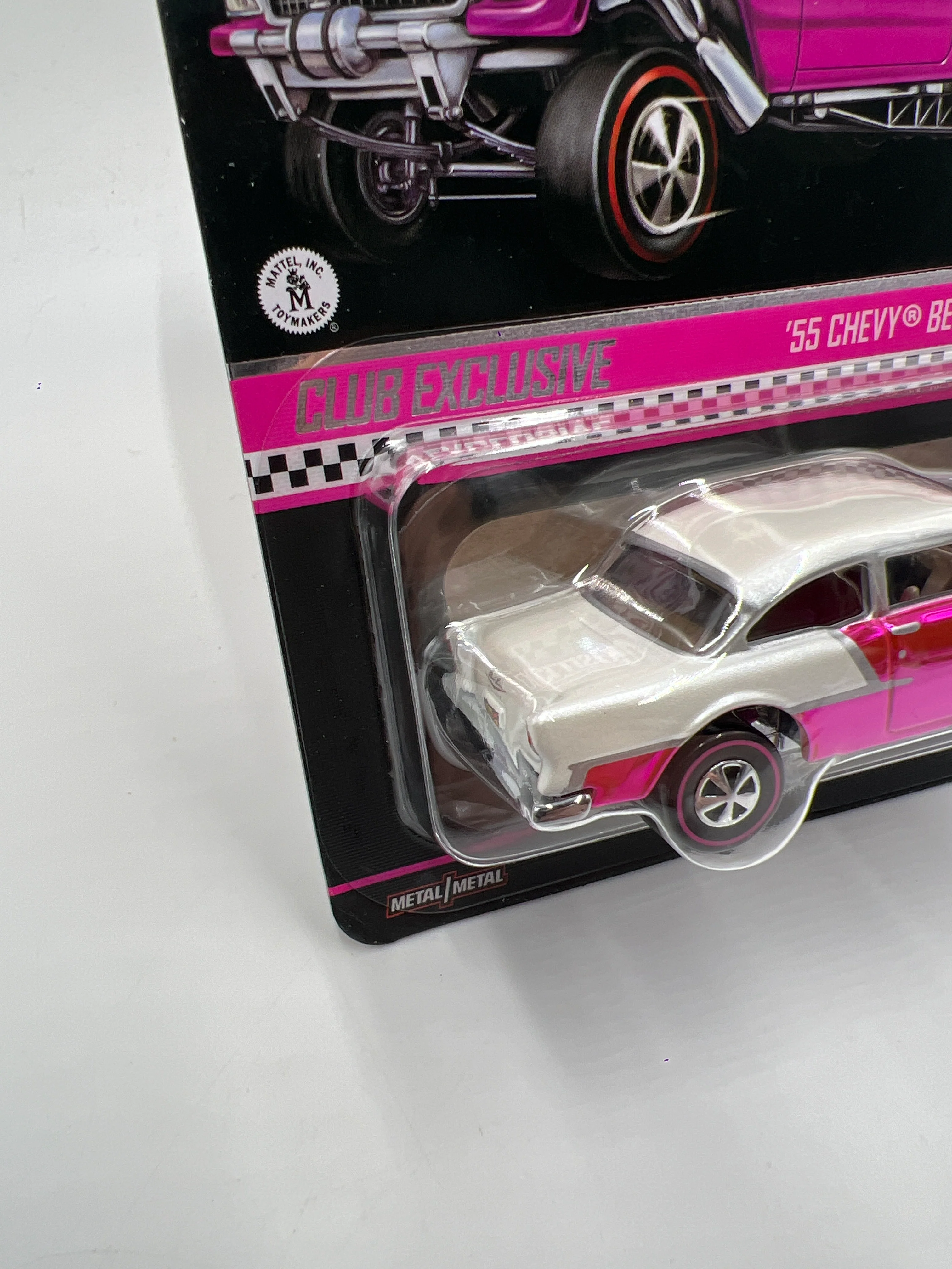 2025 Hot Wheels RLC Club Exclusive 55 Chevy Bel Air Gasser Pink W/Protector - Image 4
