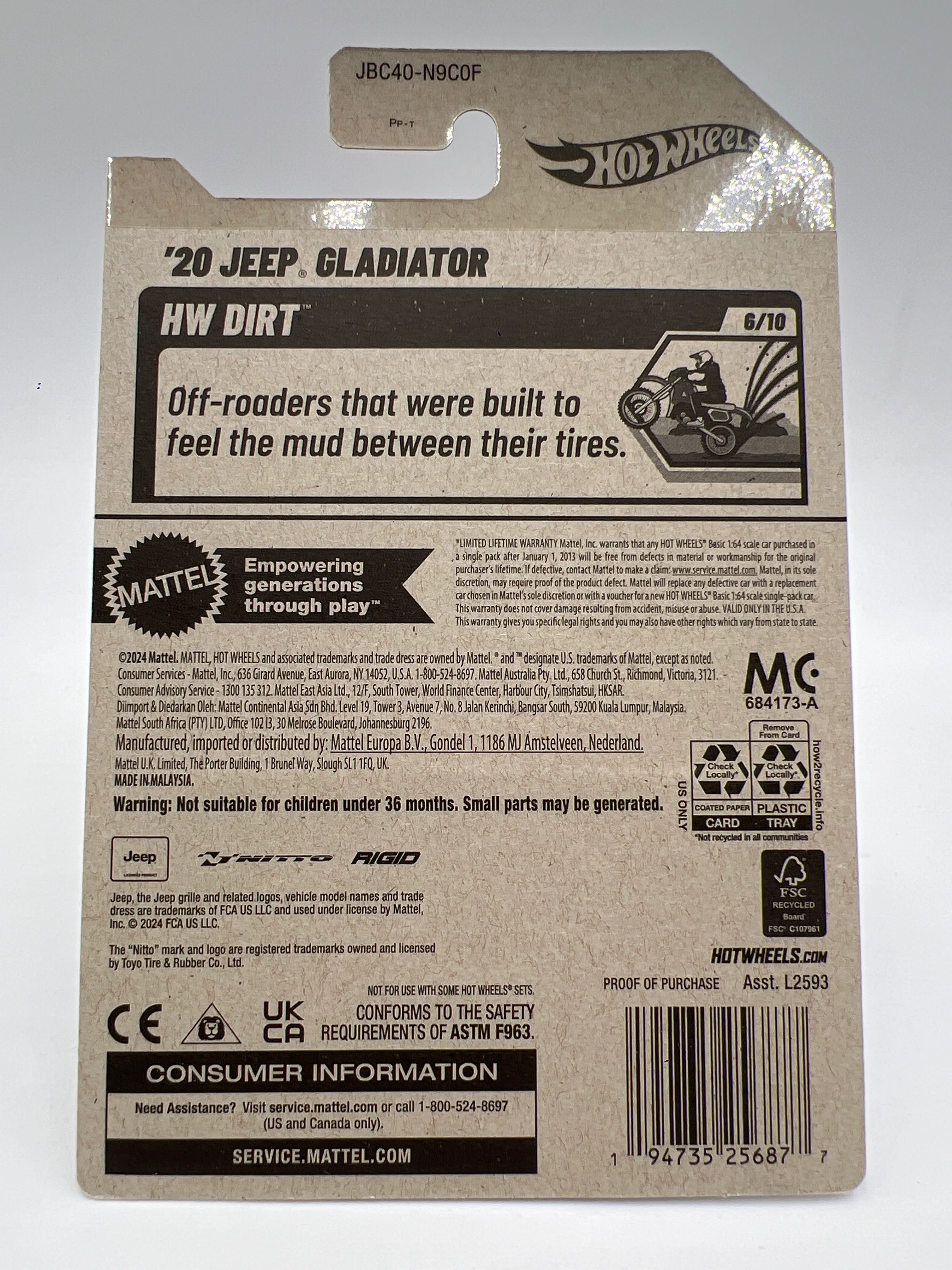 2025 Hot Wheels Factory Sealed Super Treasure Hunt #130 20 Jeep Gladiator Nitto W/Protector - Image 6