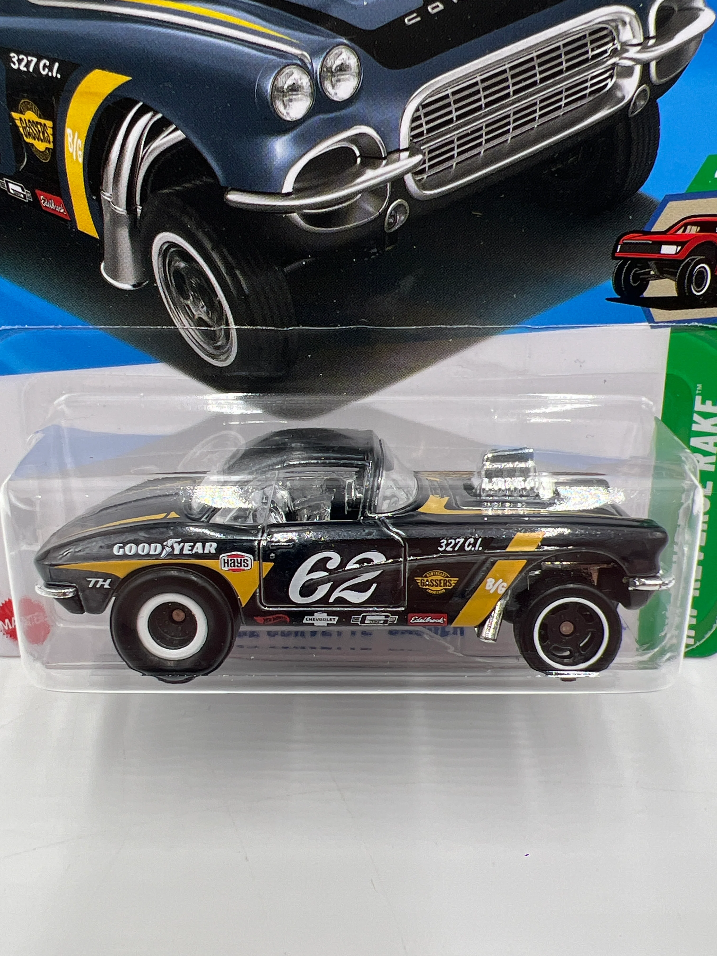 2025 Hot Wheels Factory Sealed Super Treasure Hunt #182 62 Corvette Gasser W/Protector - Image 2