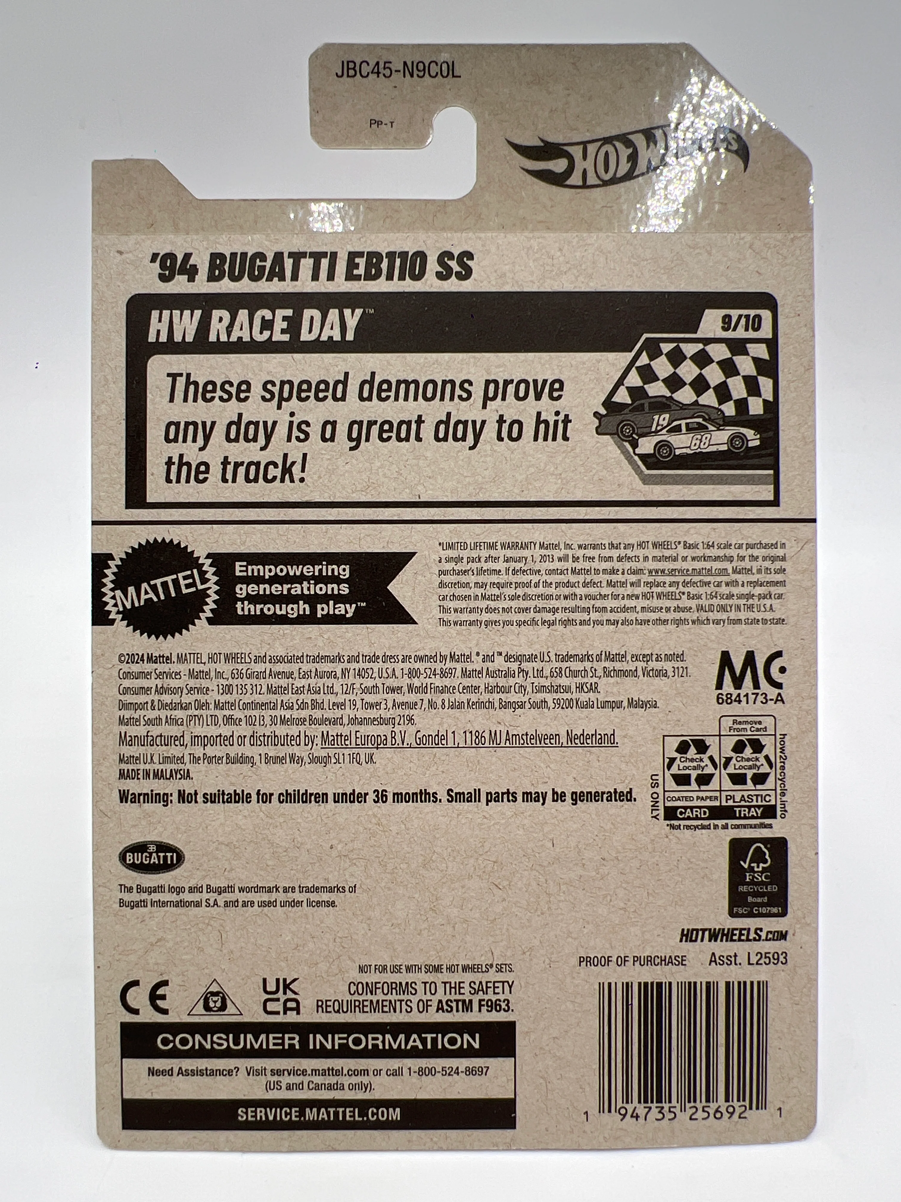 2025 Hot Wheels Factory Sealed Super Treasure Hunt #221 94 Bugatti EB110 SS Purple W/Protector - Image 6
