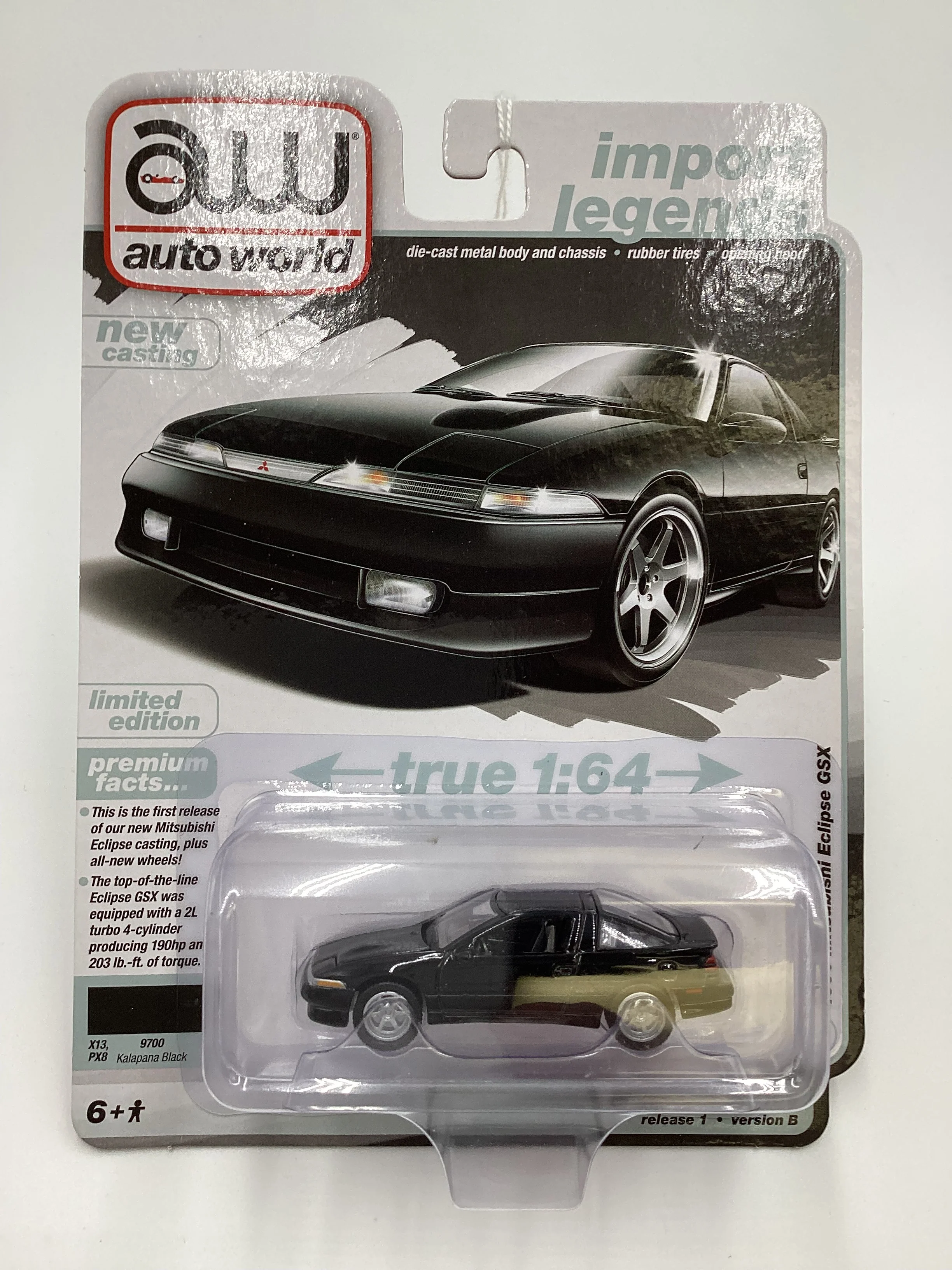 Auto World Import Legends Release 1 Version B 1990 Mitsubishi Eclipse GSX Black - Image 2