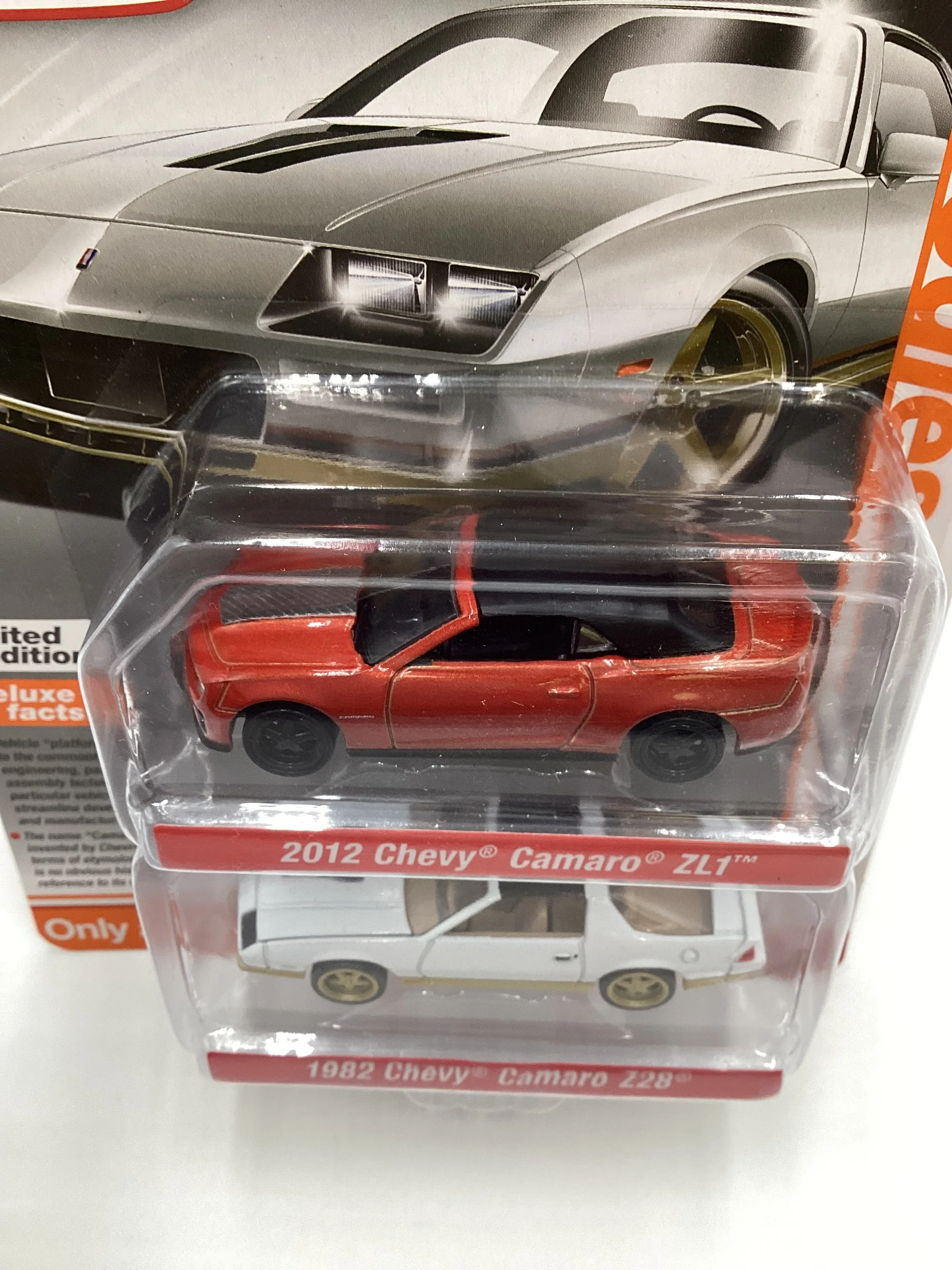 Auto World 2 Pack Target Exclusive F-Bodies Release 2 Version B 2012 Chevy Camaro ZL1 Dark Orange 1982 Chevy Camaro Z28 White 184D - Image 7