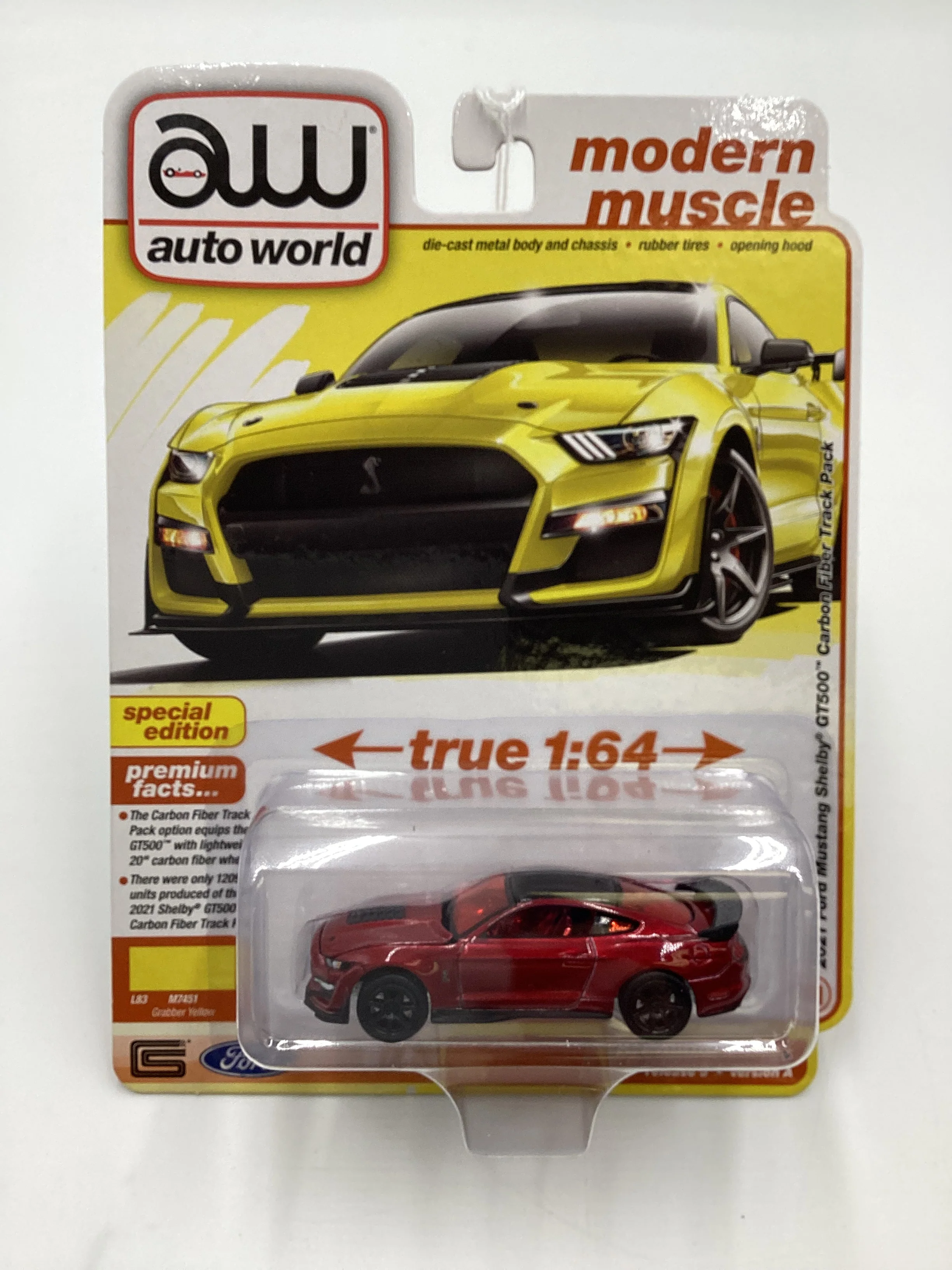 Auto World Modern Muscle Release 5 Version A 2021 Shelby GT-500 Carbon Fiber Track Pack Ultra Red Chase - Image 2