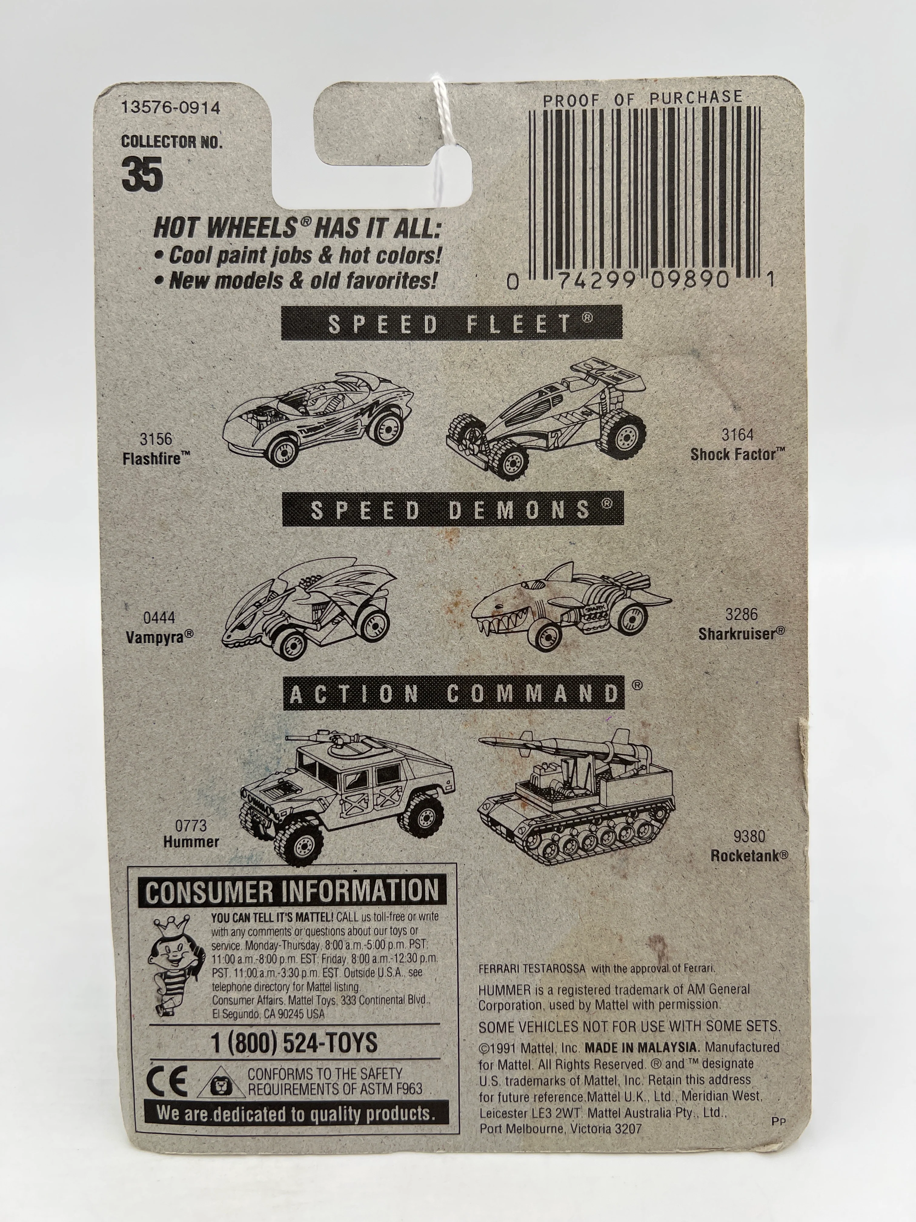 1992 Hot Wheels Gold Metal Speed #35 Ferrari Testarossa Black Mesh Wheels Card Not Perfect SR - Image 7