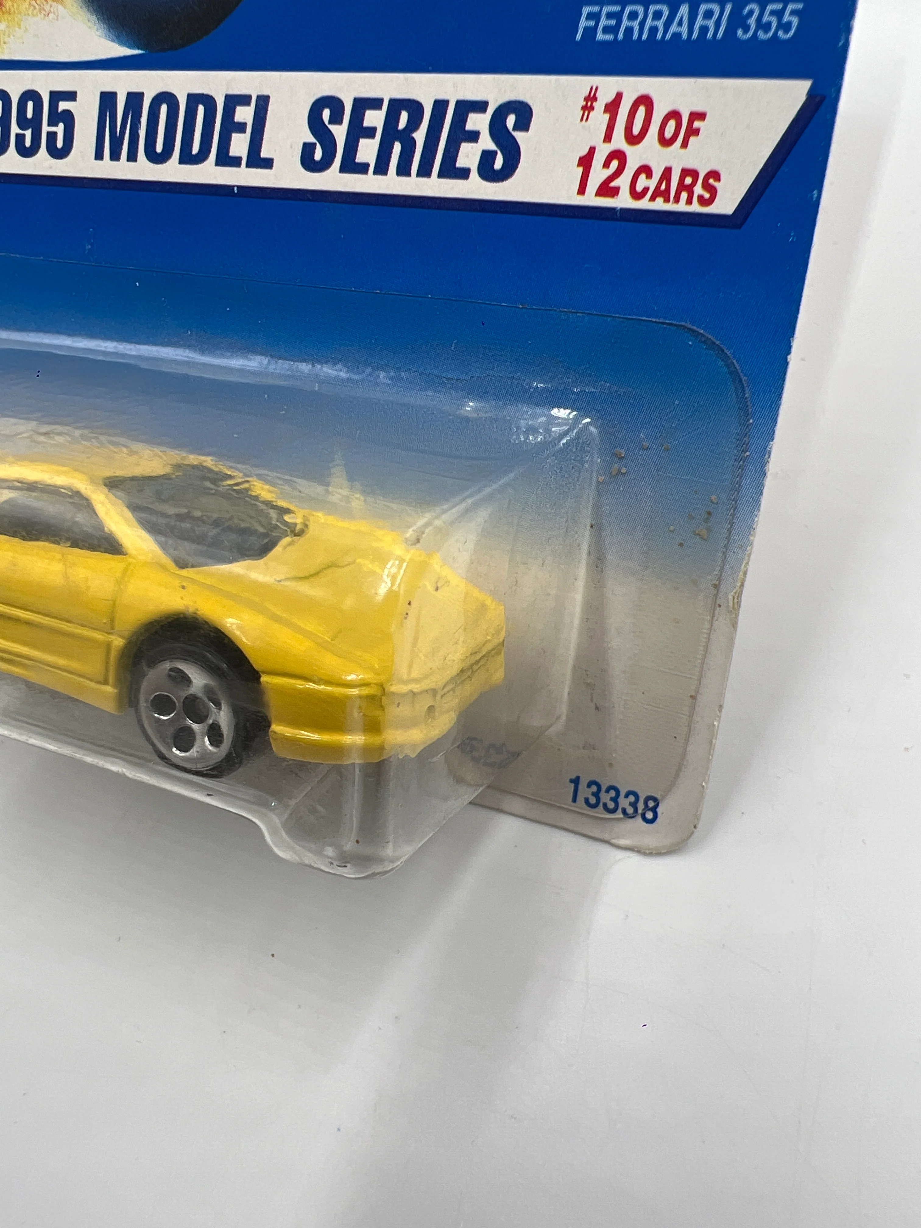 1995 Hot Wheels Model Series #350 Ferrari 355 Yellow 5 Dot Wheels *Bad Card* - Image 4