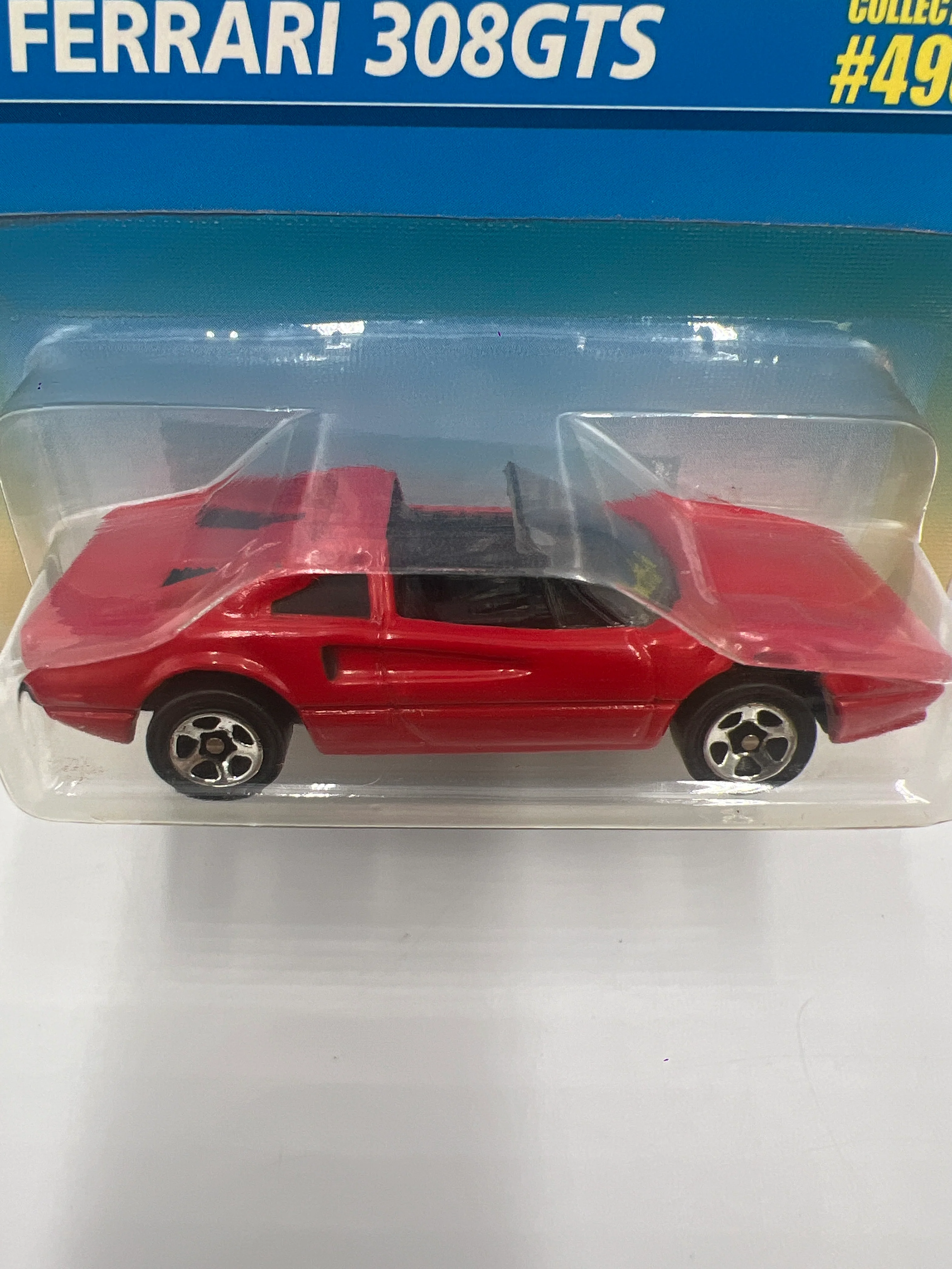 1996 Hot Wheels #496 Ferrari 308GTS Red *Yellowed Blister* - Image 3