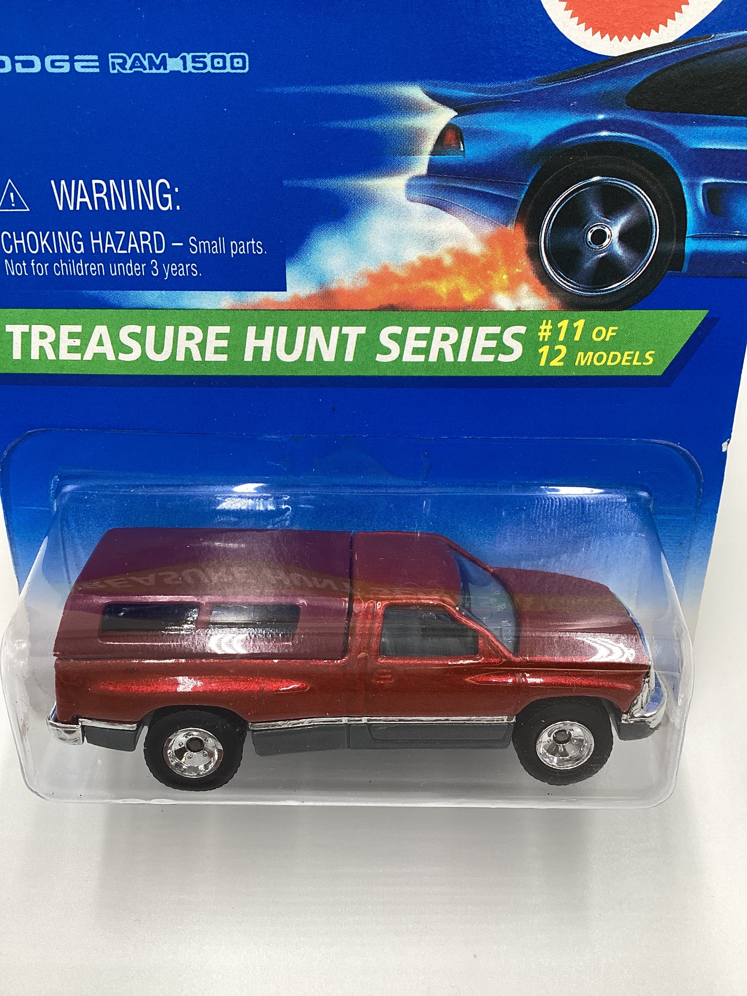 1996 Hot Wheels Treasure Hunt #438 Dodge Ram 1500 Red W/Protector - Image 3