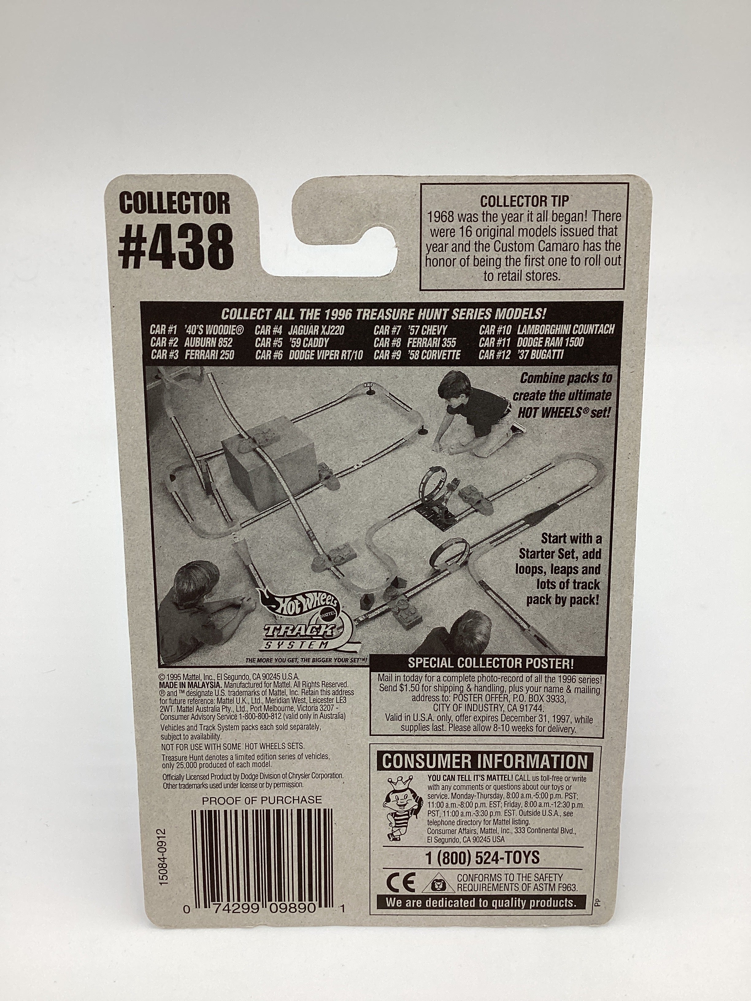 1996 Hot Wheels Treasure Hunt #438 Dodge Ram 1500 Red W/Protector - Image 7