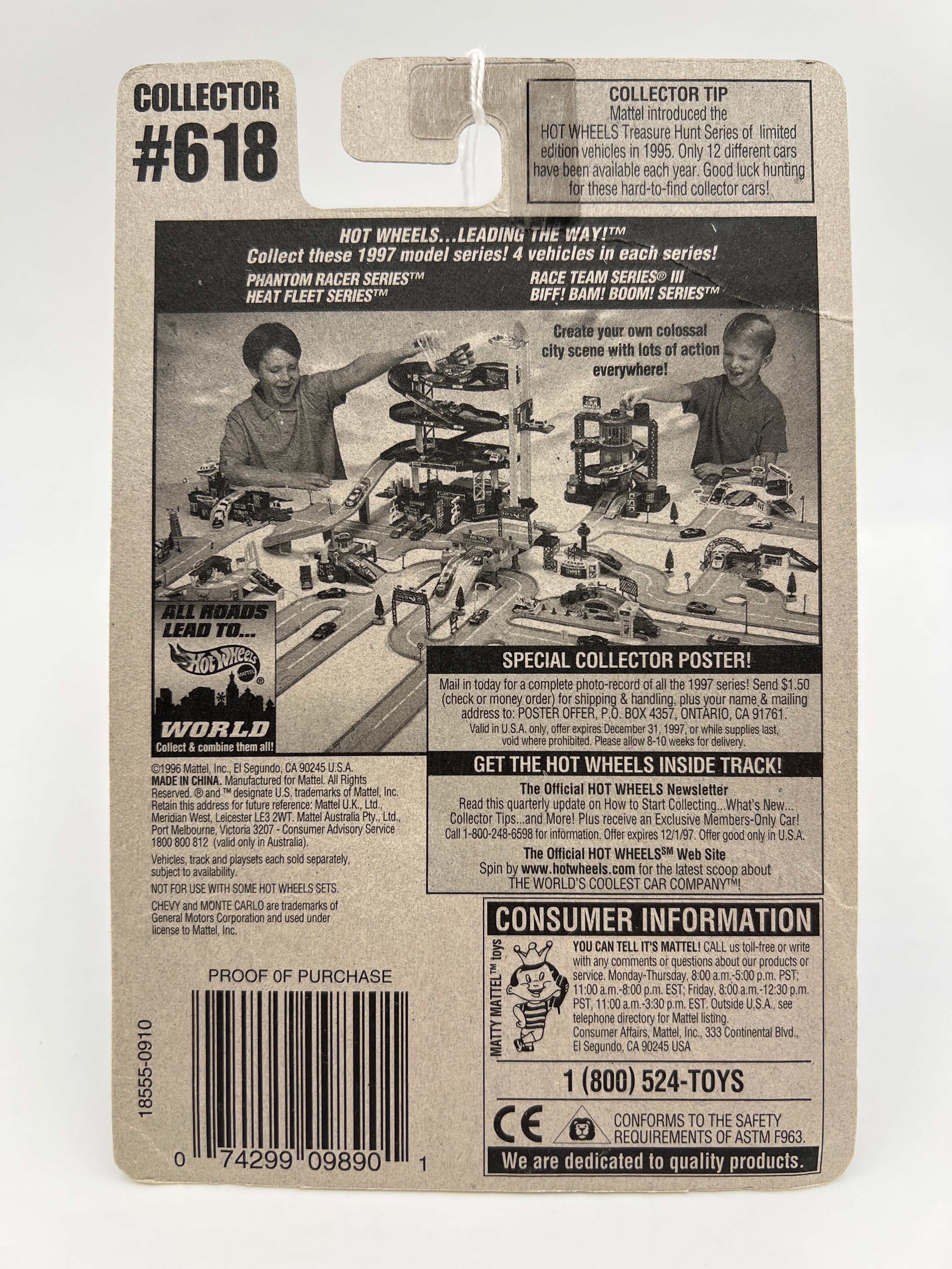 1997 Hot Wheels Collector #618 Chevy Stocker White Bad Card 240B - Image 7