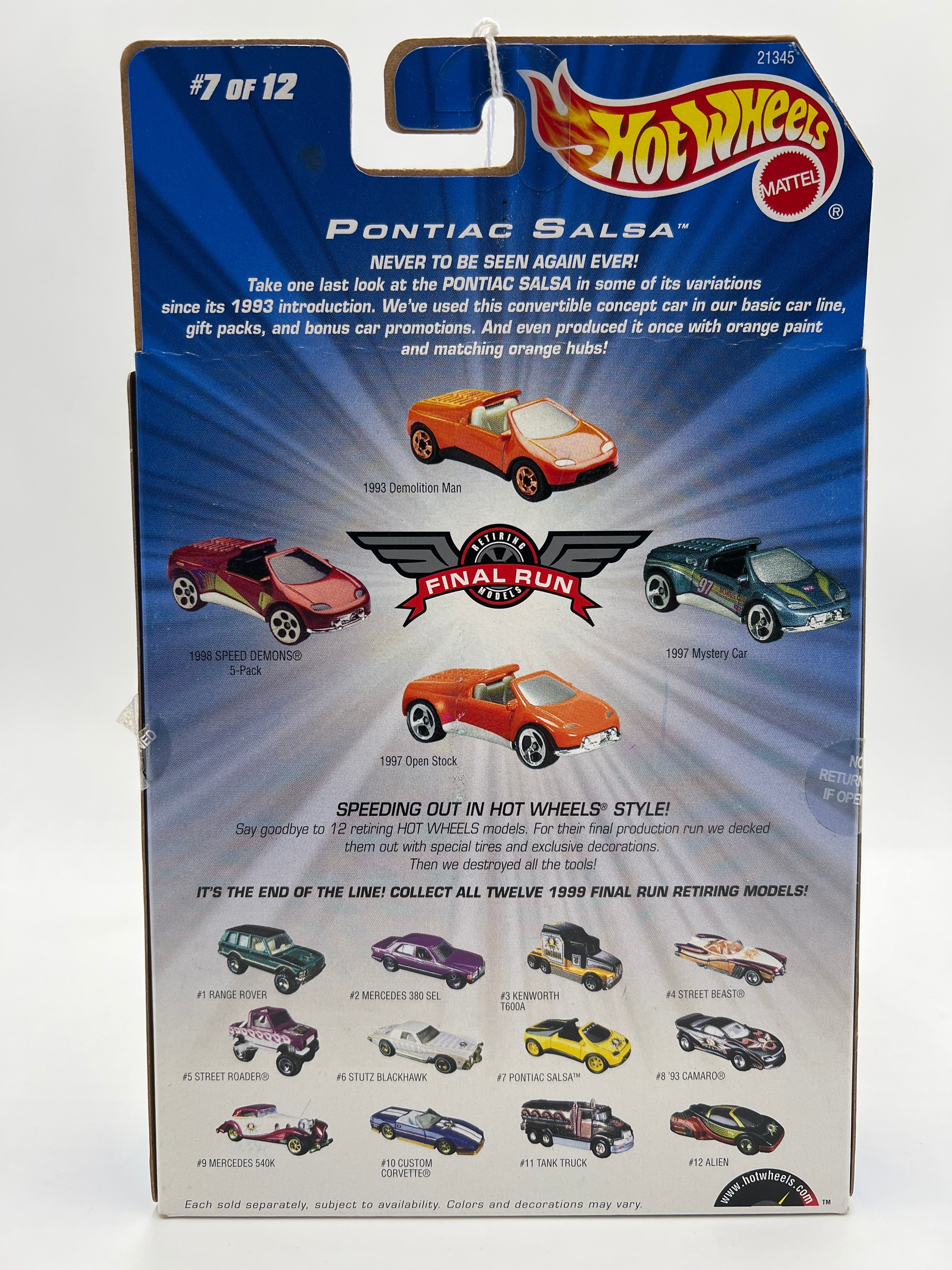 1999 Hot Wheels Final Run #7 Pontiac Salsa Yellow - Image 6