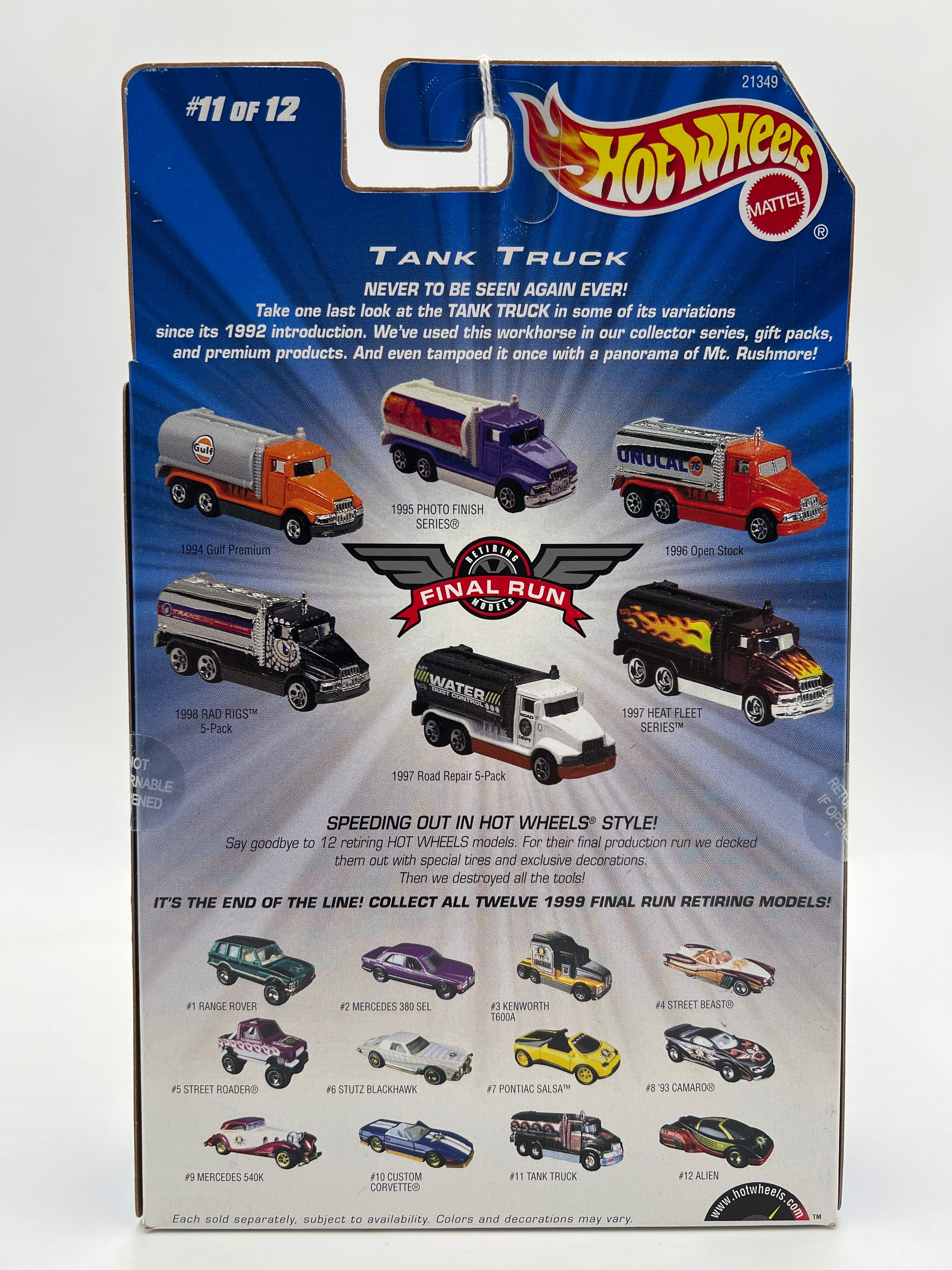 1999 Hot Wheels Final Run #11 Tank Truck Gold W/Real Riders - Image 6