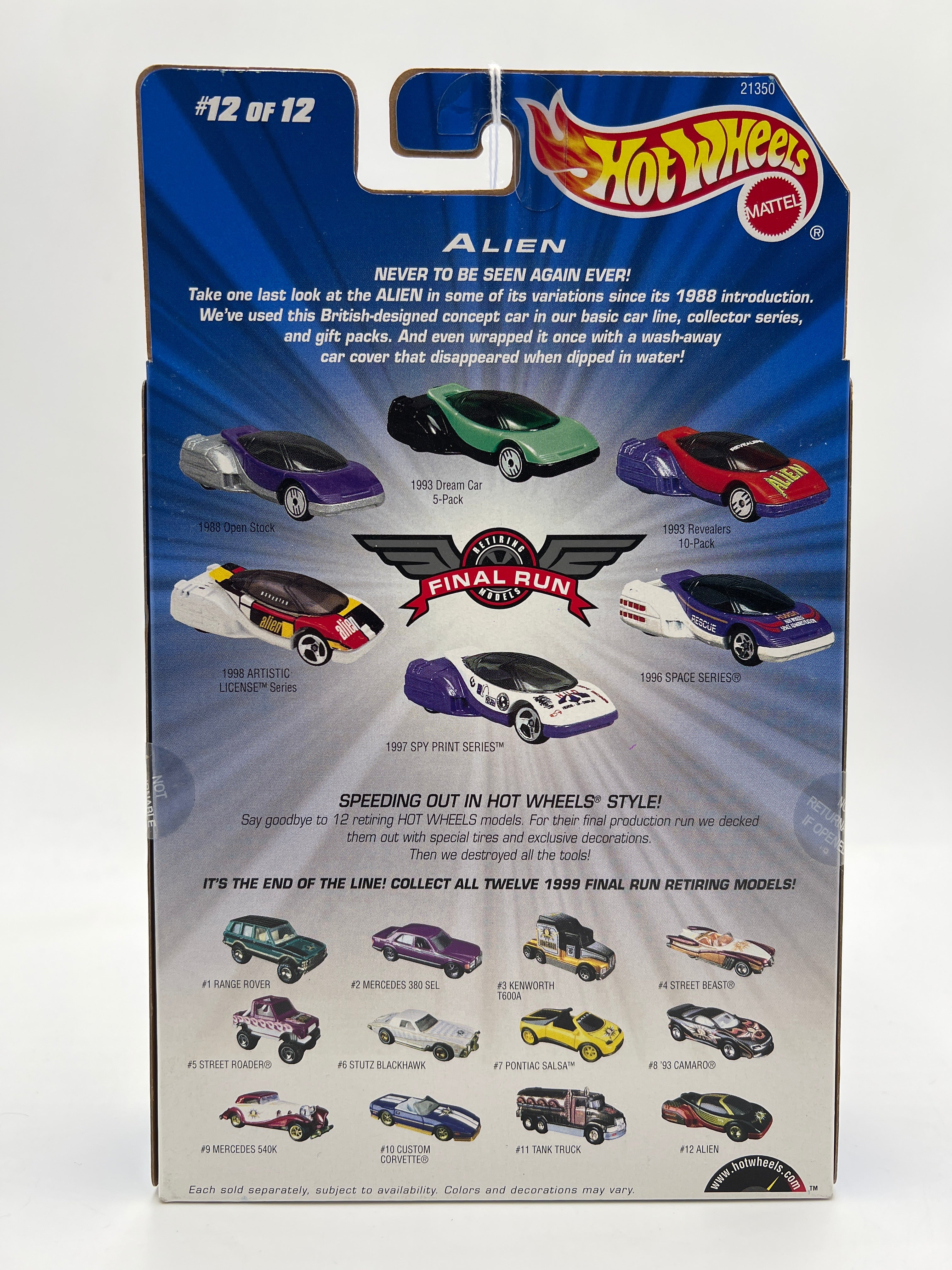 1999 Hot Wheels Final Run #12 Alien W/Real Riders - Image 6