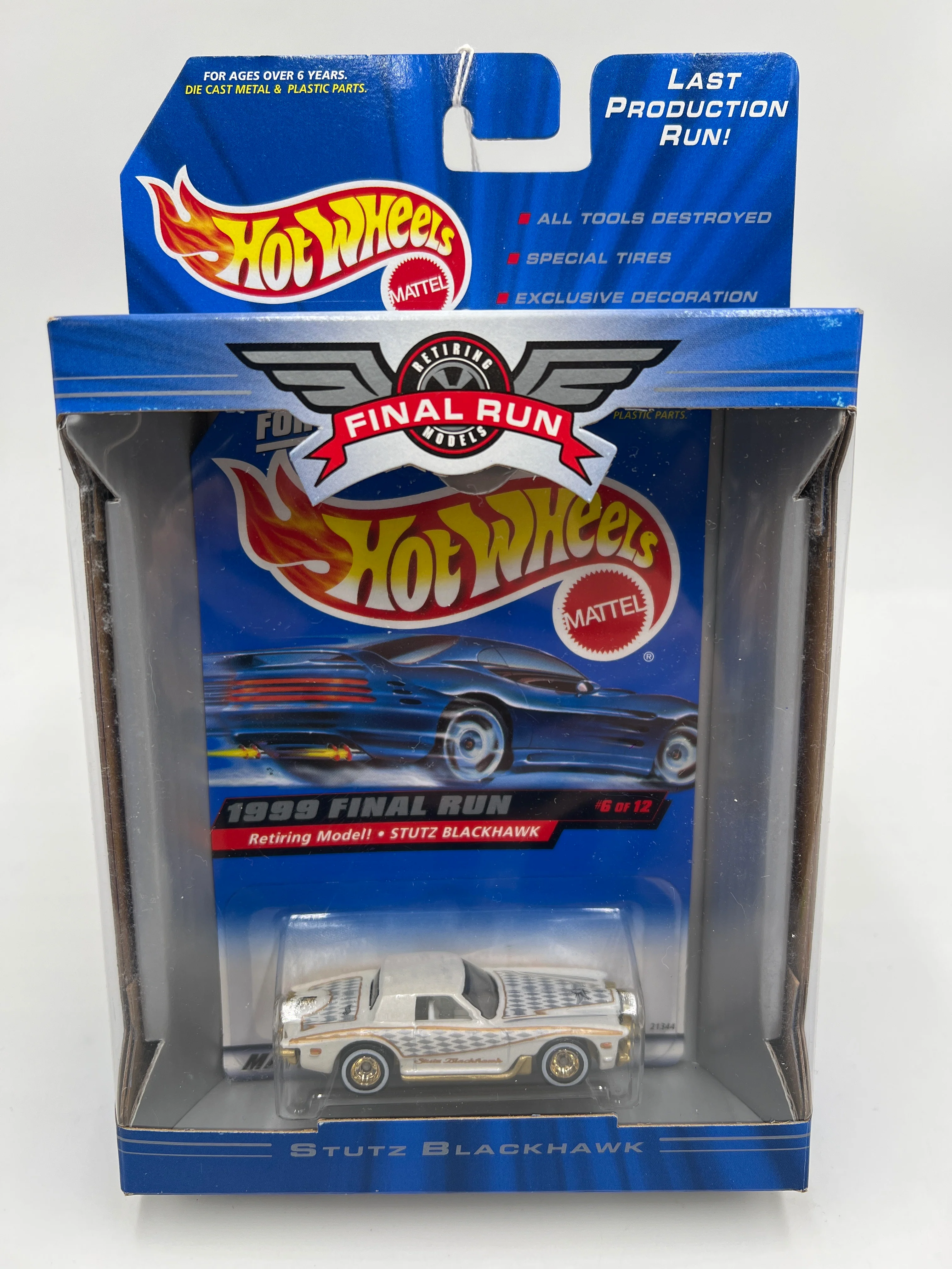 1999 Hot Wheels Final Run #6 Stutz Blackhawk White W/Real Riders - Image 2