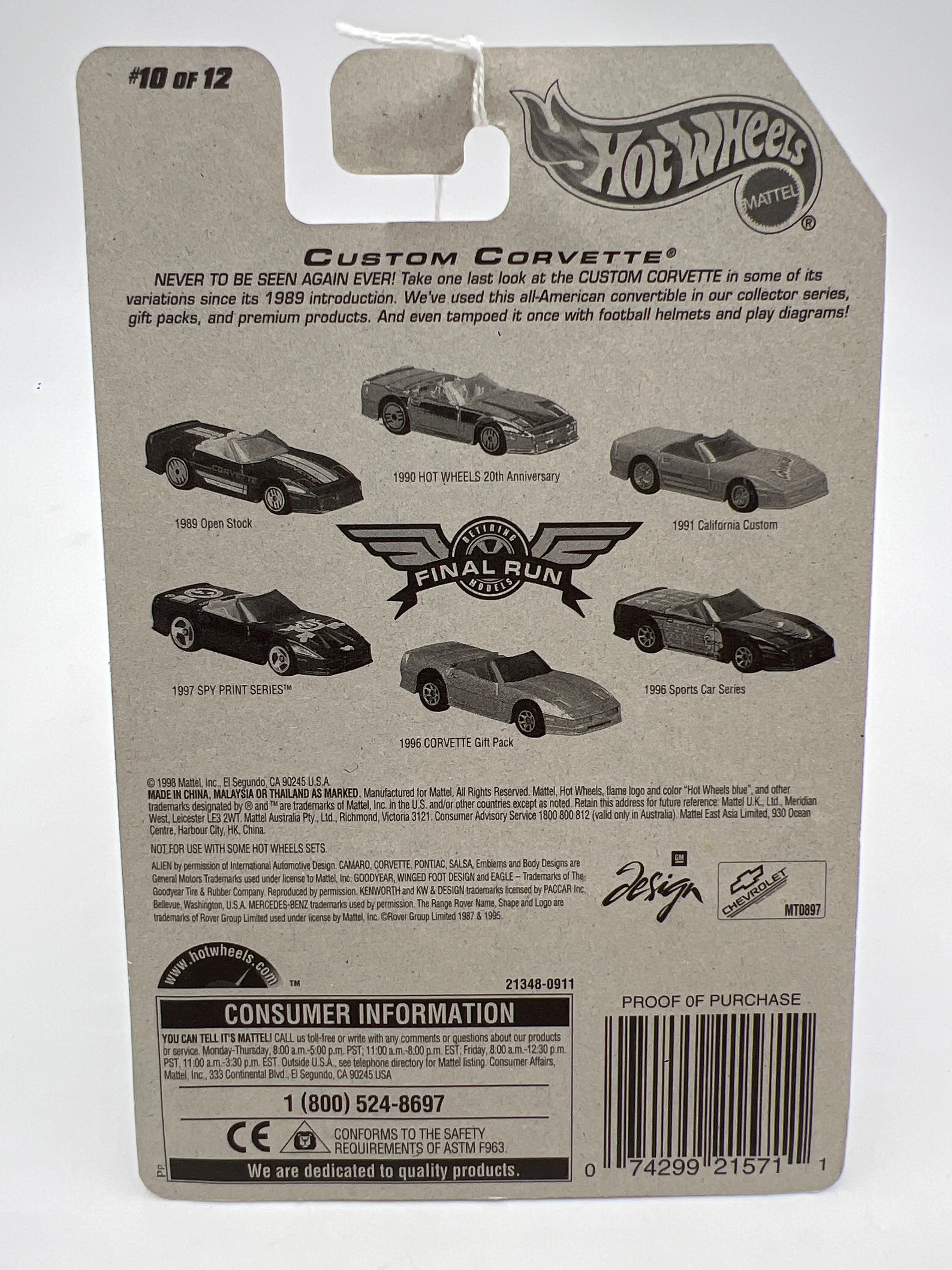 1999 Hot Wheels Final Run Series #10 Custom Corvette Blue 9A - Image 6