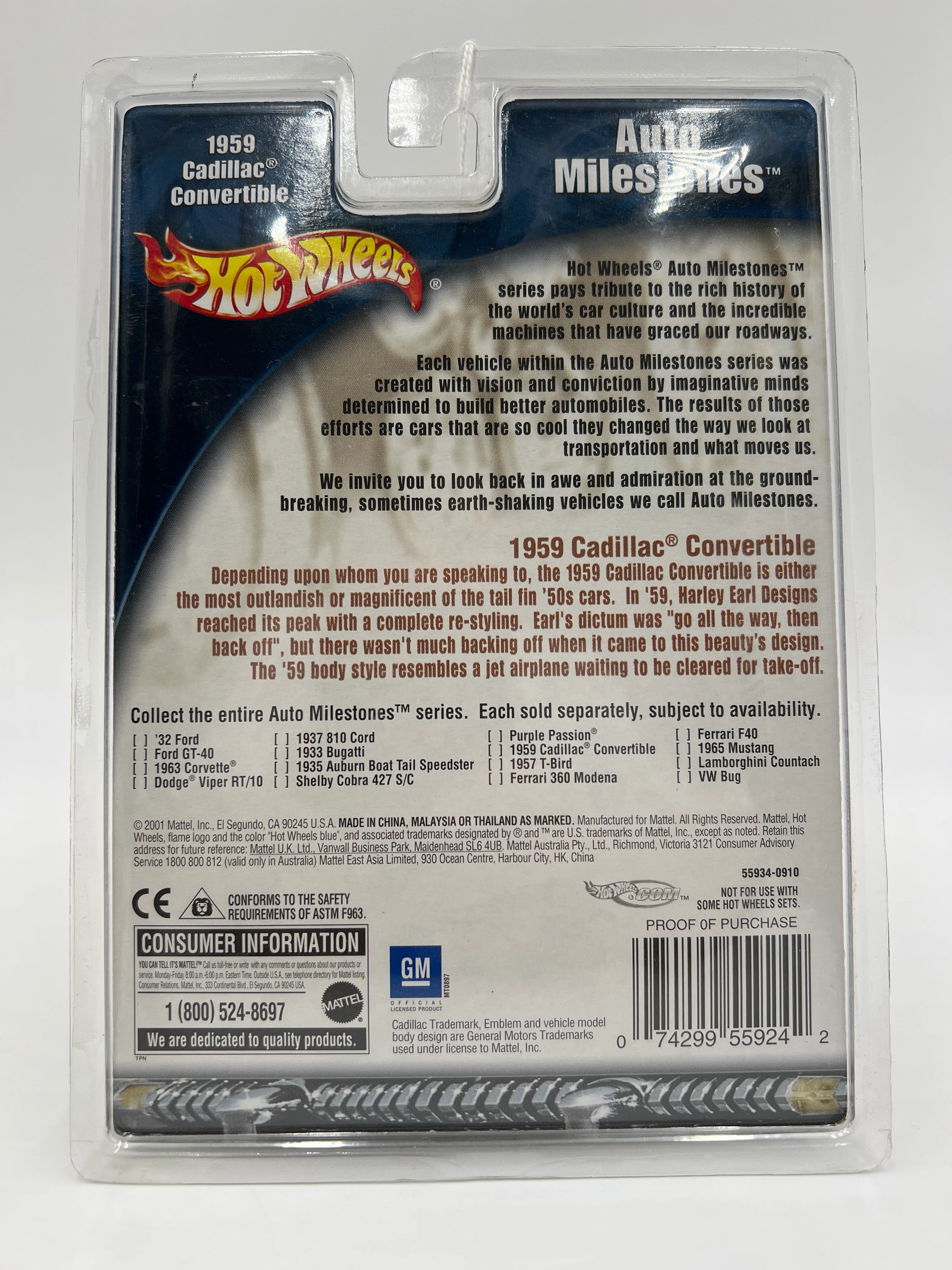 2002 Hot Wheels Auto Milestones 1959 Cadillac Convertible Red/White SR - Image 6