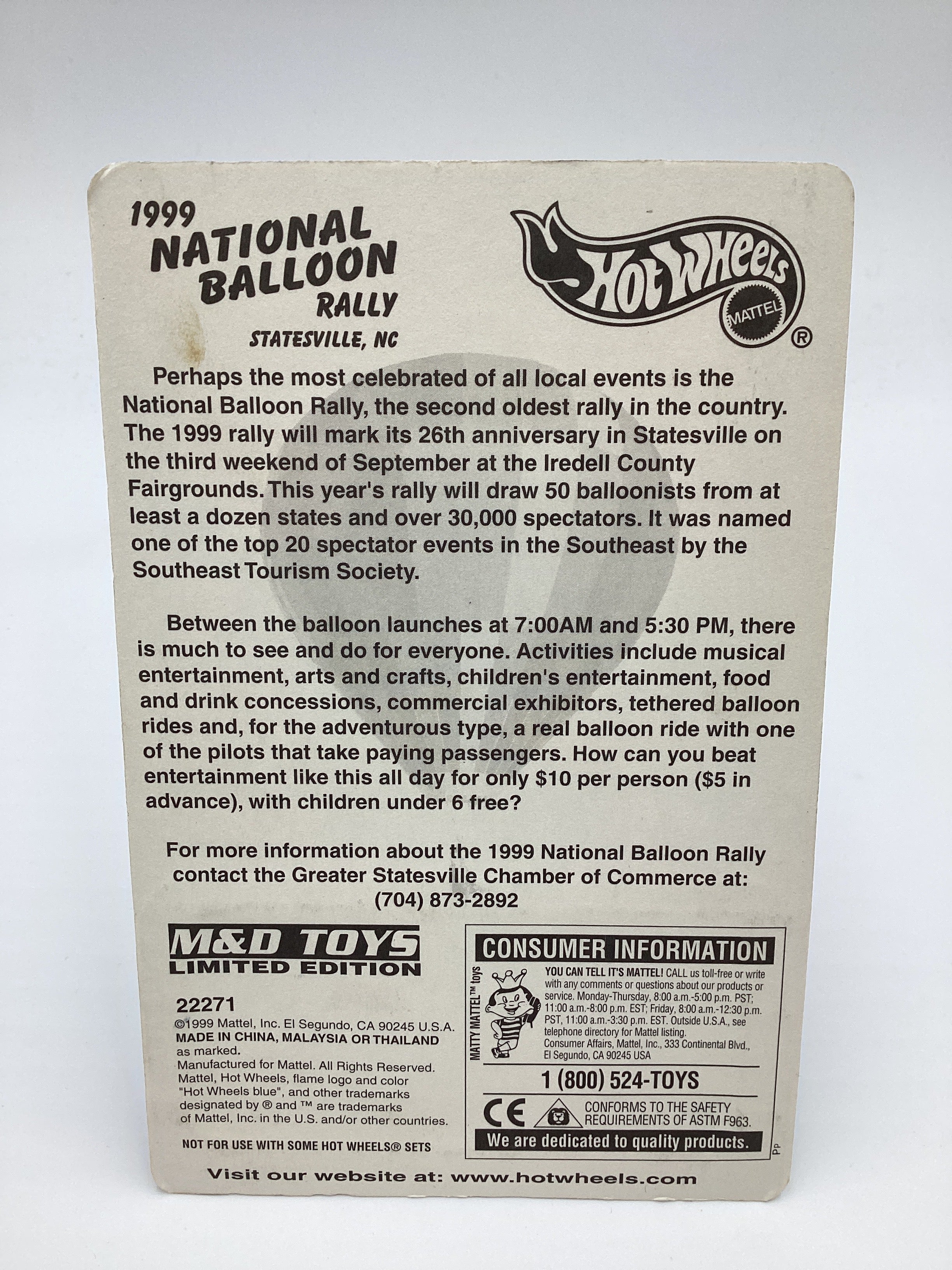 1999 Hot Wheels National Ballon Rally NC Dairy Delivery White/Blue W/Protector SR - Image 7