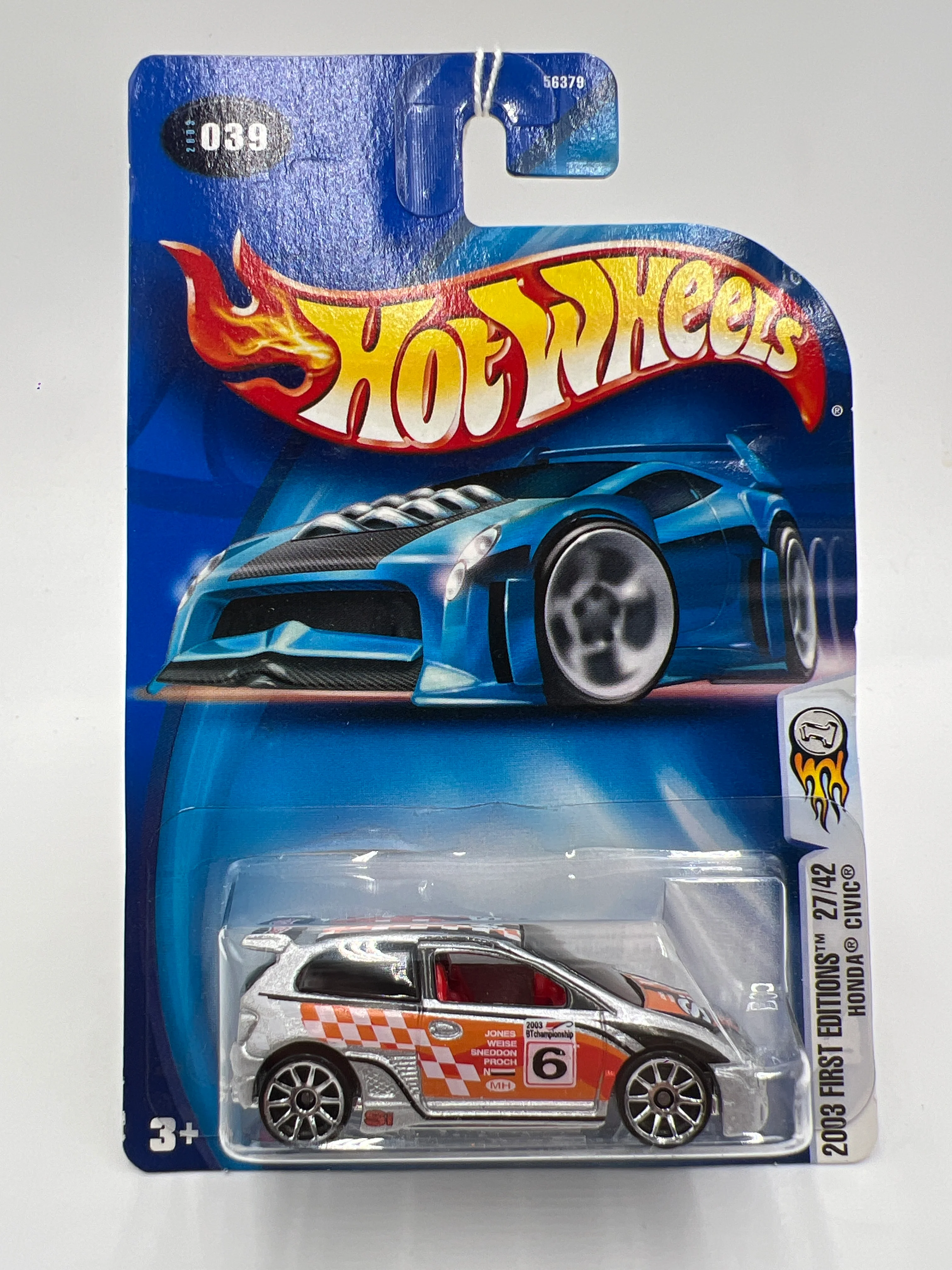 2003 Hot Wheels First Editions #39 Honda Civic Silver 79B - Image 2