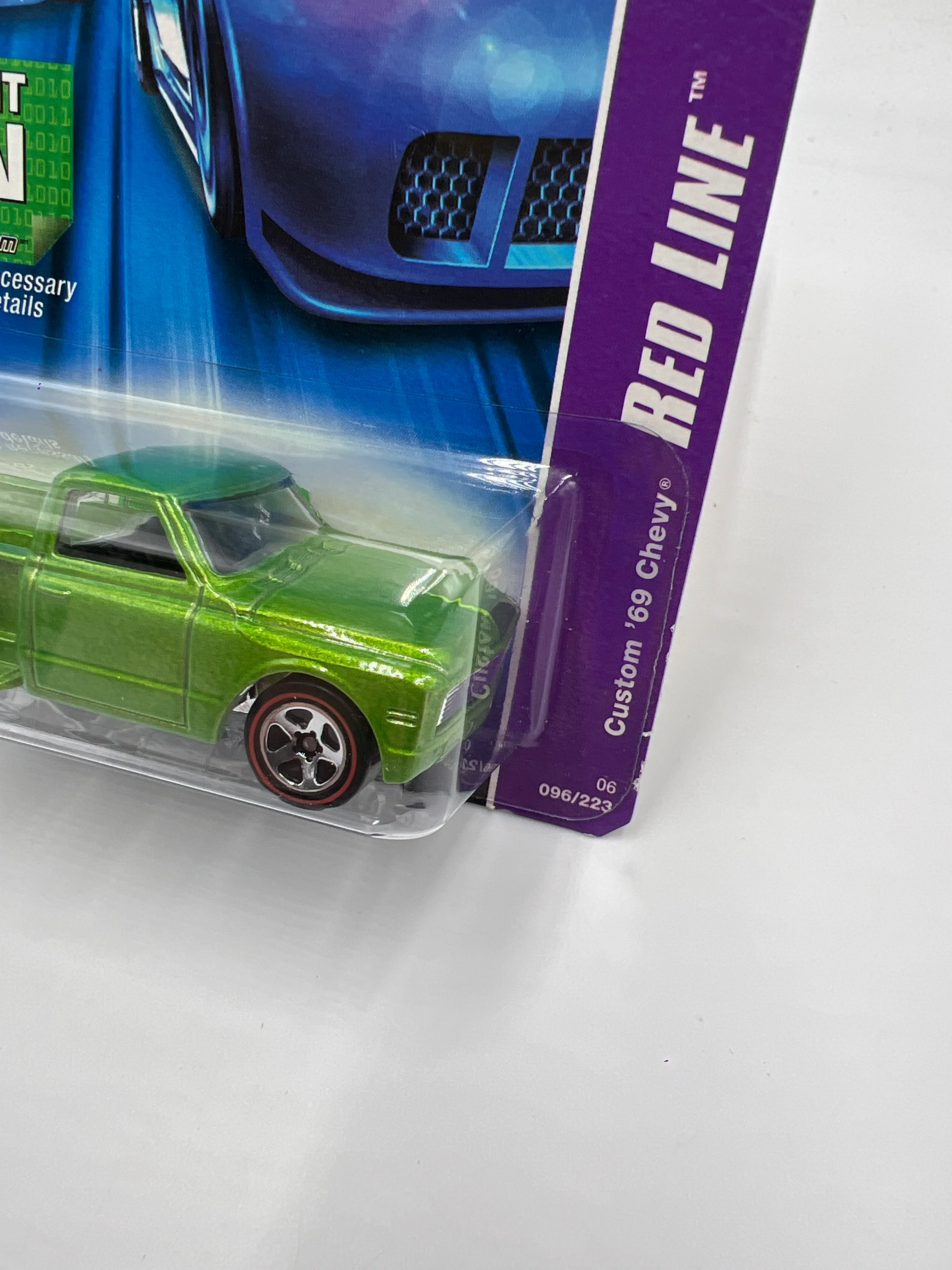 2006 Hot Wheels Red Line #96 Custom 69 Chevy Green 9B - Image 4