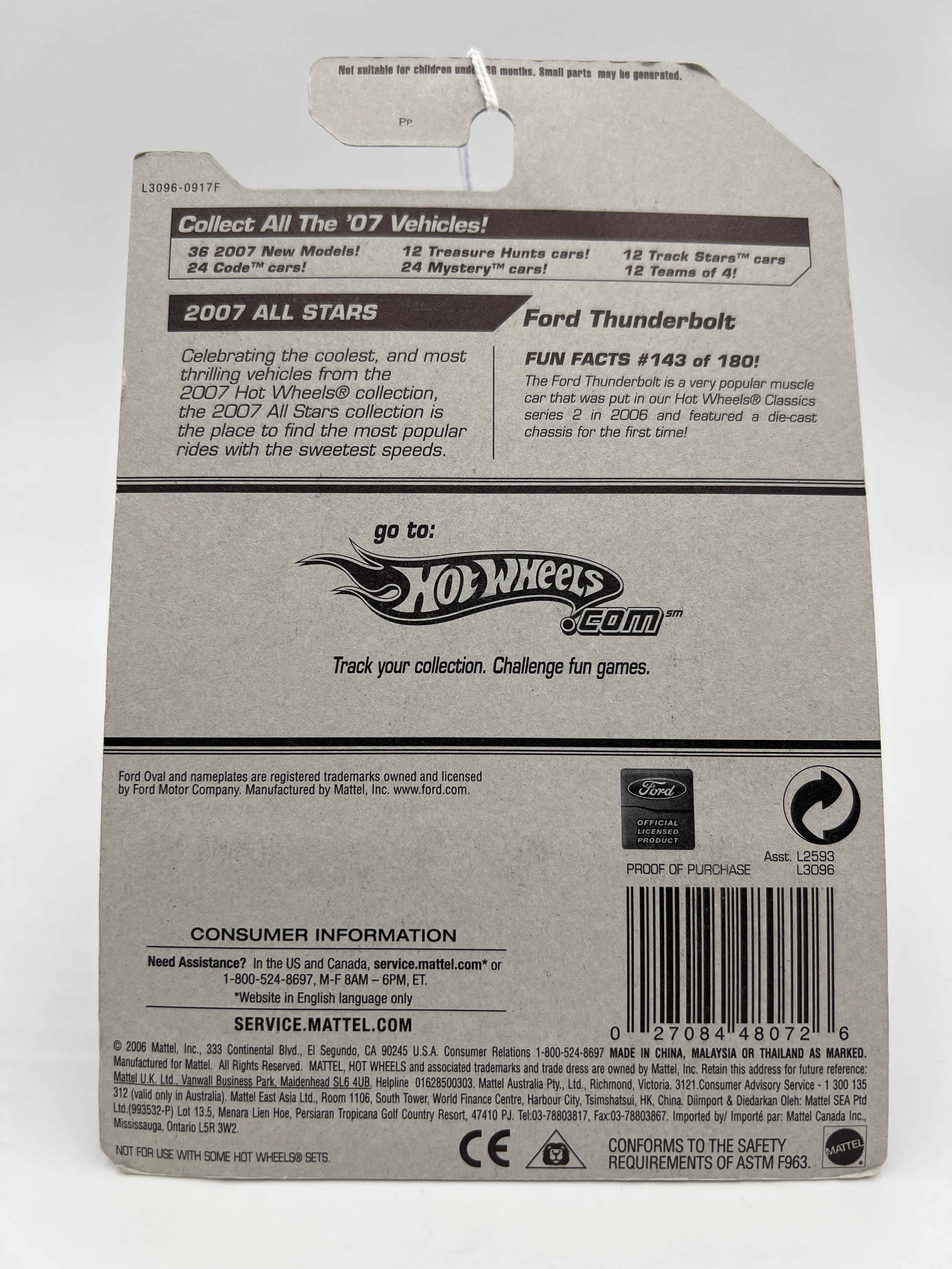 2007 Hot Wheels All Stars #143 Ford Thunderbolt White 27F - Image 7