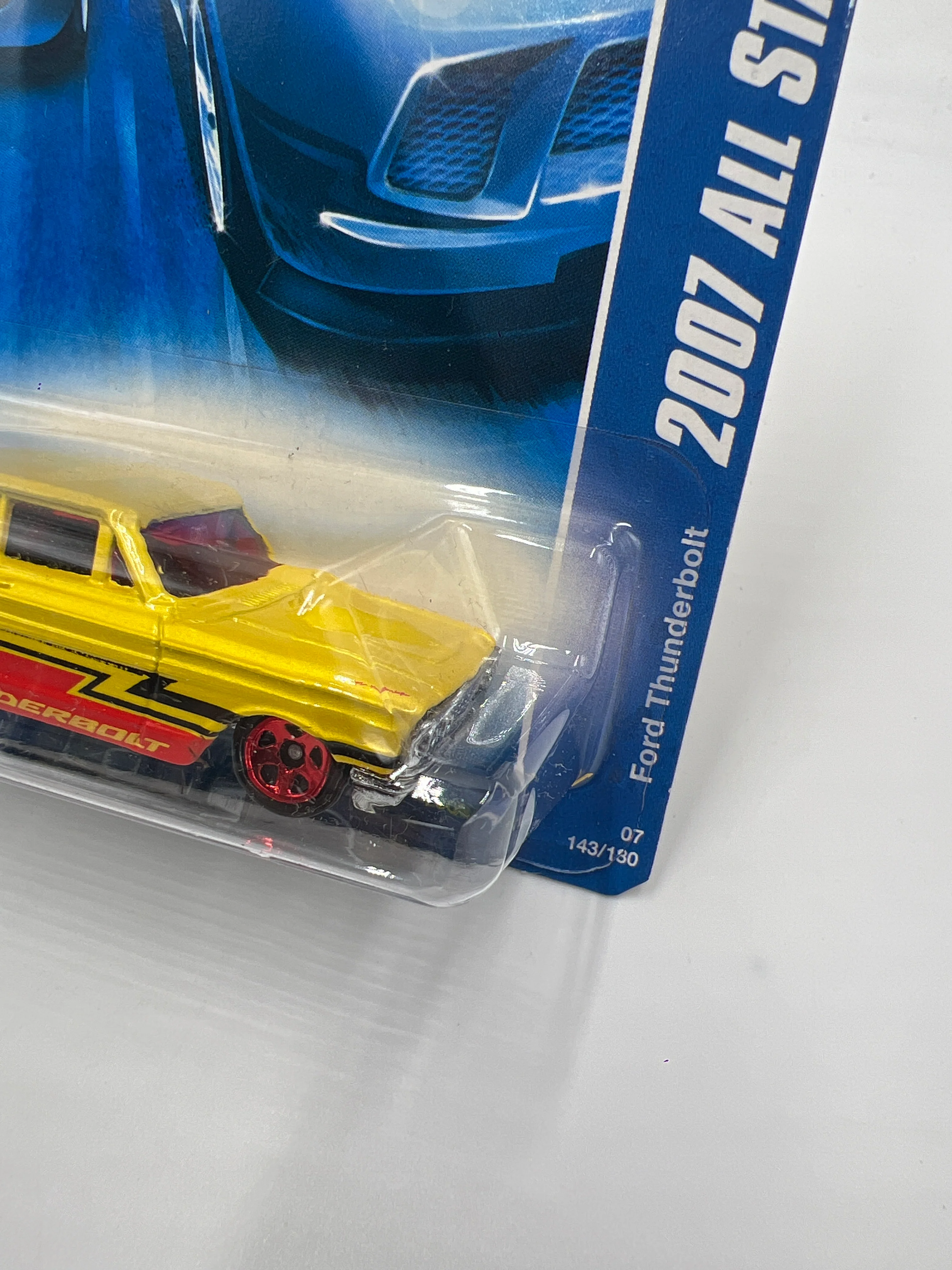 2007 Hot Wheels All Stars #143 Ford Thunderbolt Yellow Blister Not Perfect 27E - Image 4