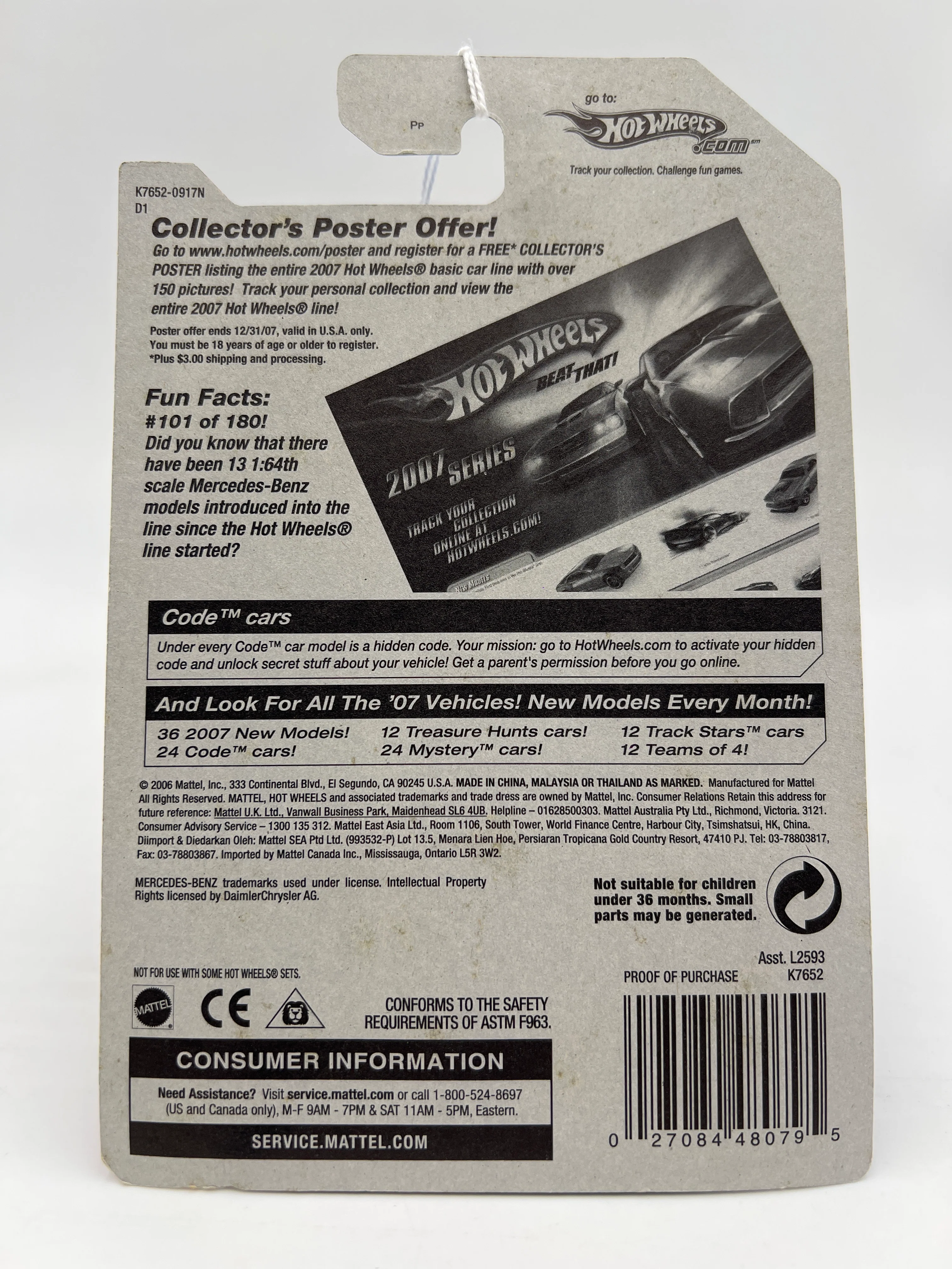 2007 Hot Wheels Code Car #101 AMG-Mercedes CLK DTM Red 90A - Image 7