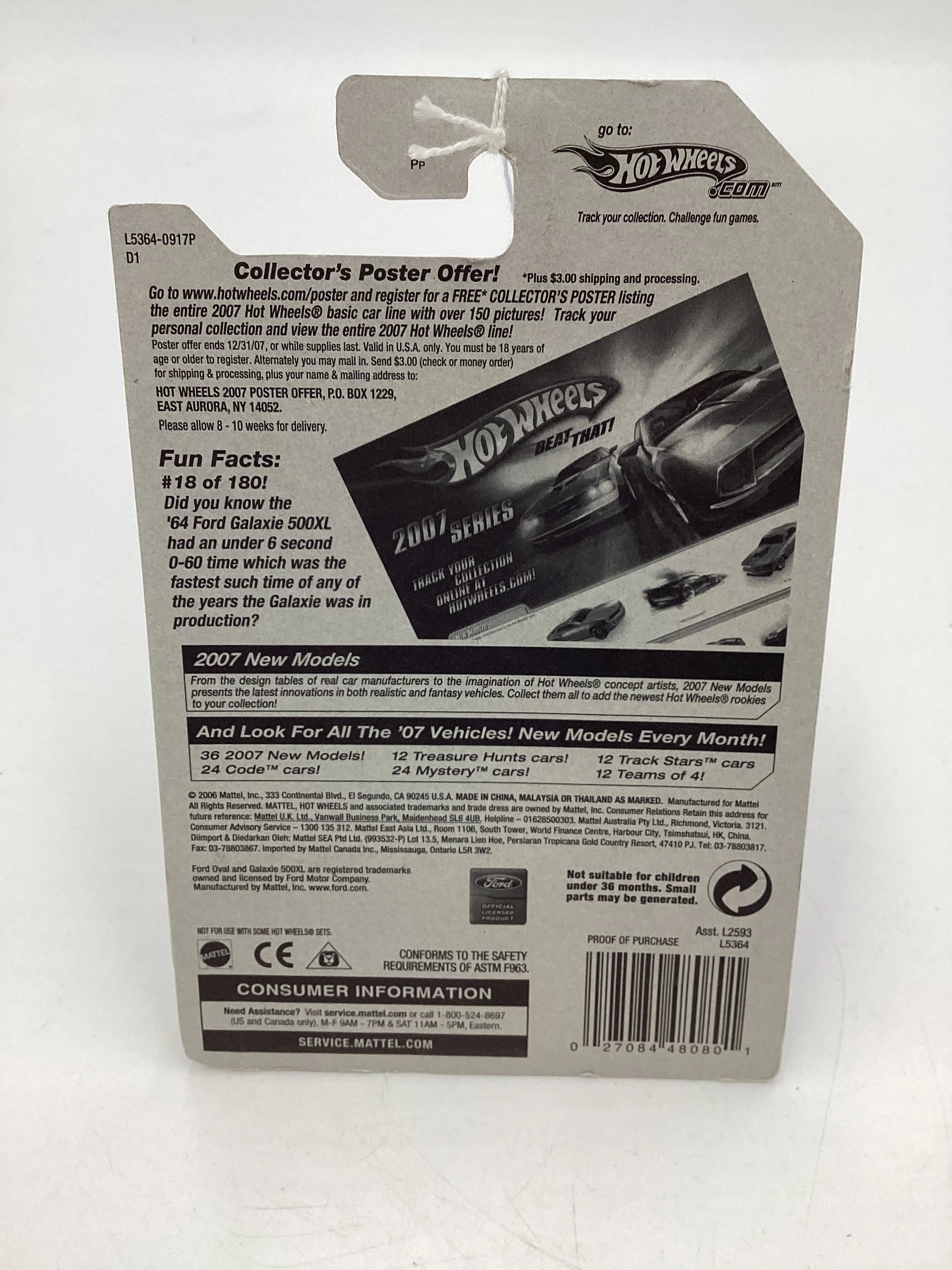 2007 Hot Wheels New Models #18 1964 Ford Galaxie 500XL White Kmart Exclusive 234E - Image 7
