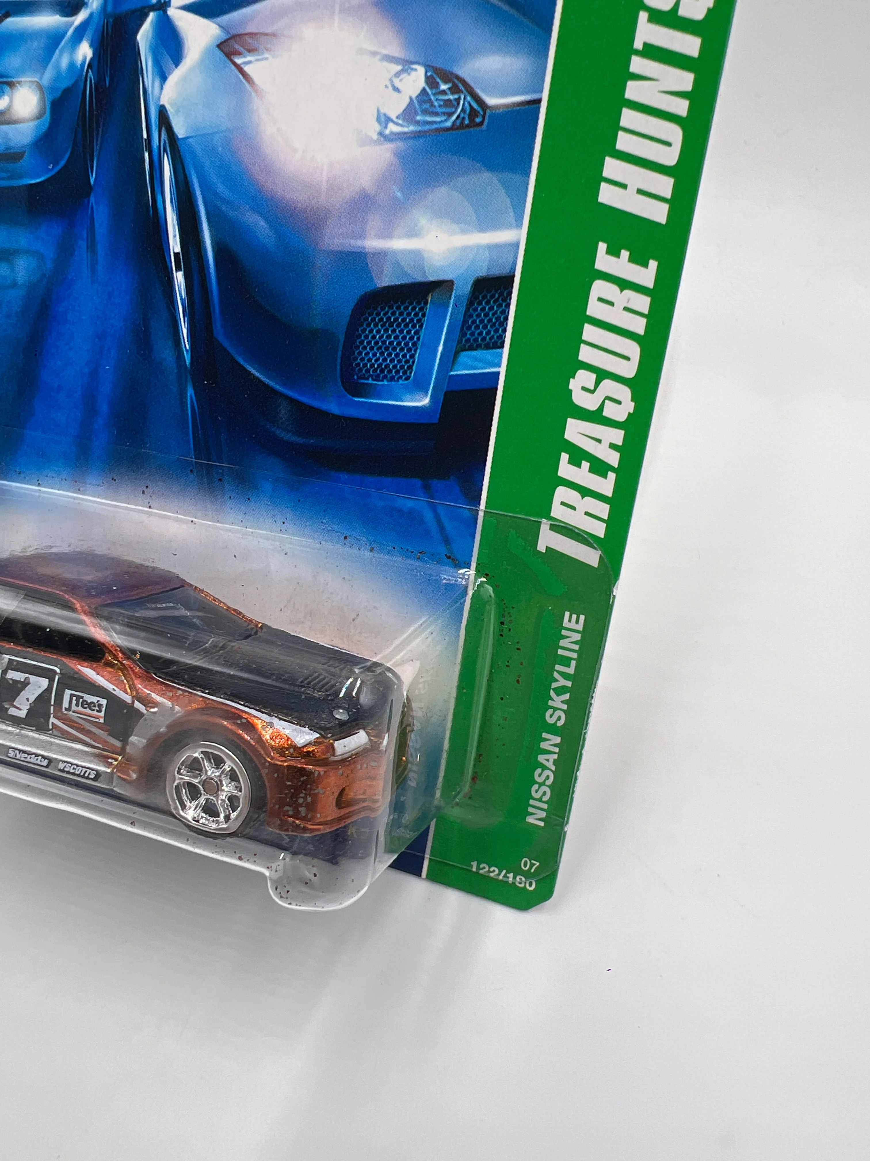 2007 Hot Wheels Super Treasure Hunt #122 Nissan Skyline Orange/Silver W/Protector Paint Flaking - Image 3