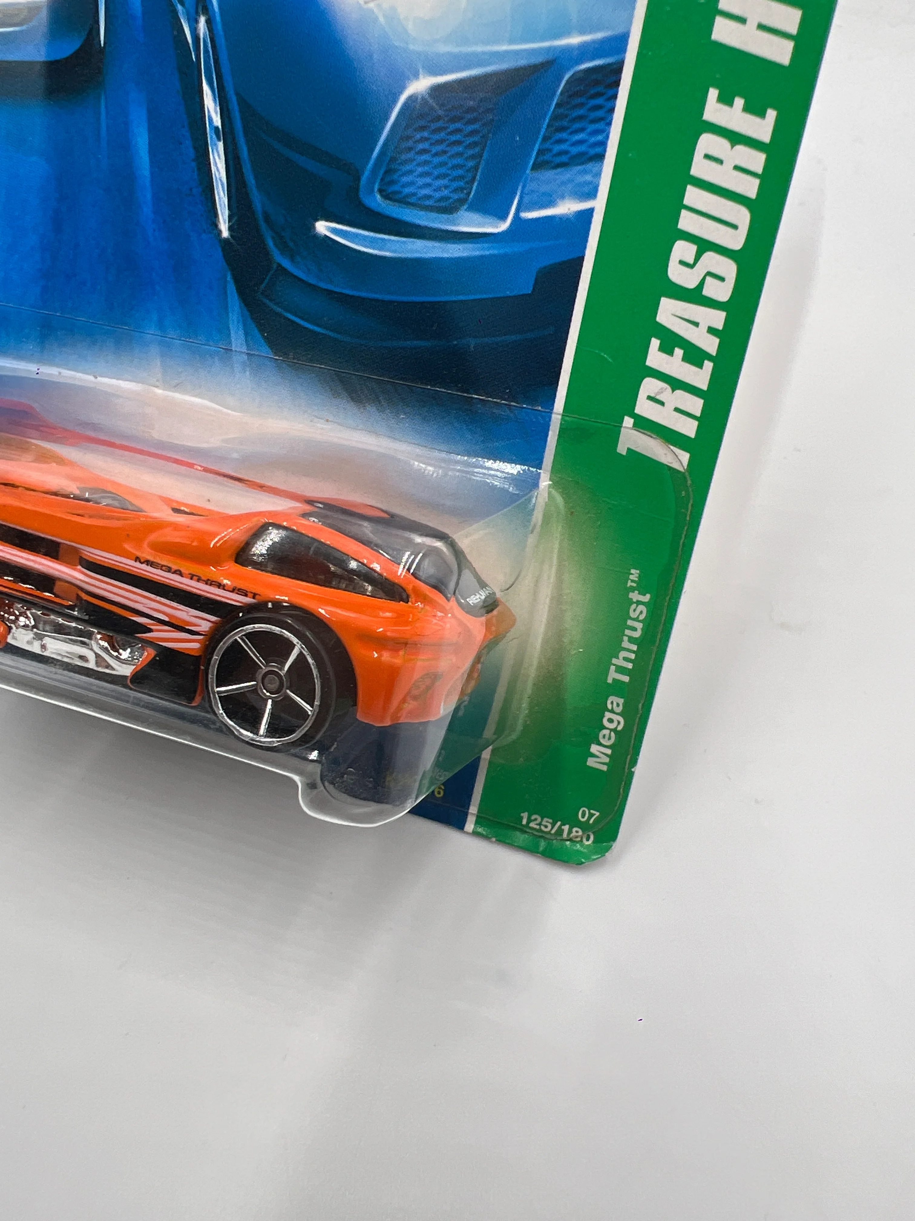 2007 Hot Wheels Treasure Hunt #125 Mega Thrust Orange - Image 3