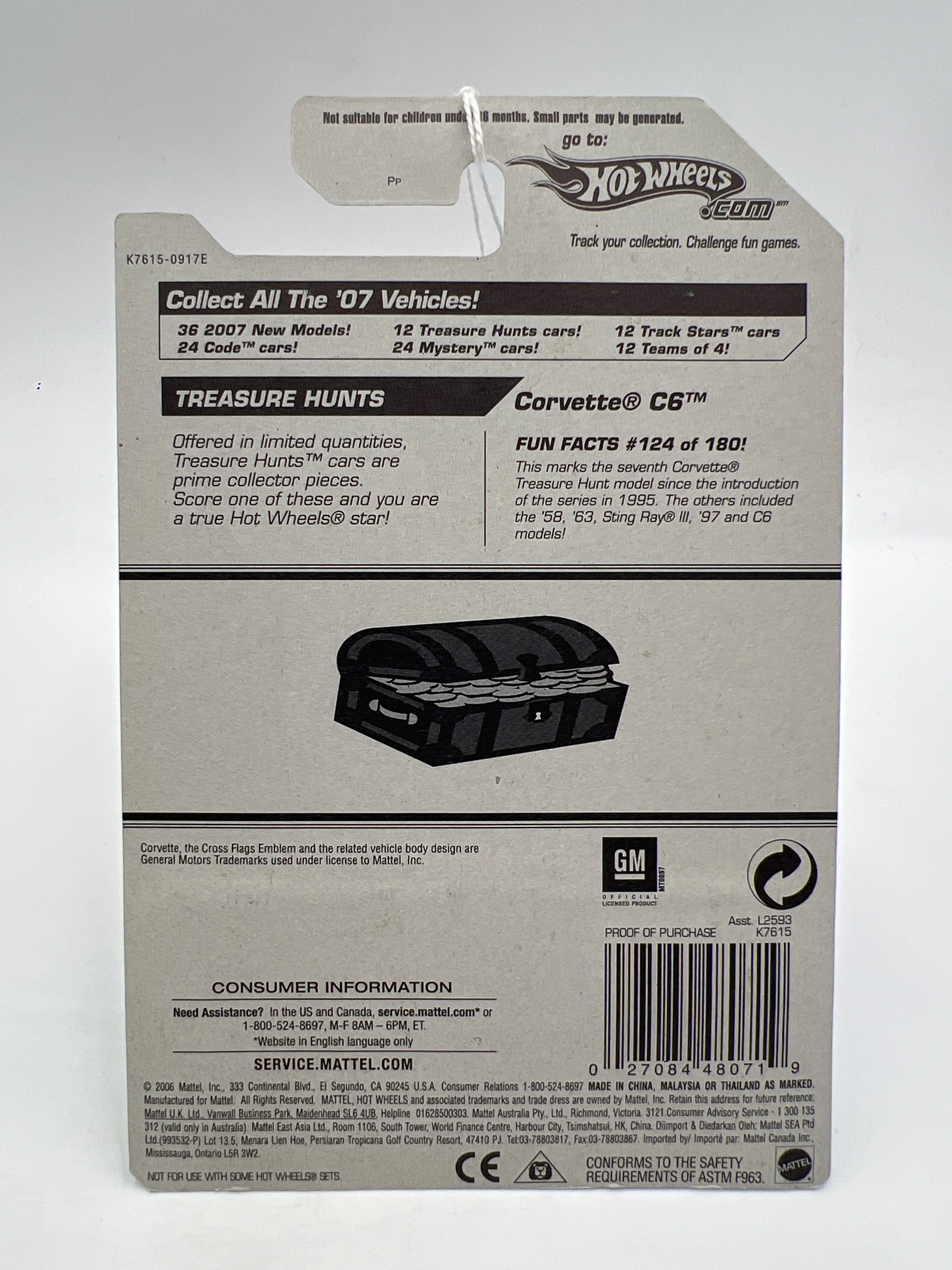 2007 Hot Wheels Treasure Hunt #124 Corvette C6R Black - Image 6